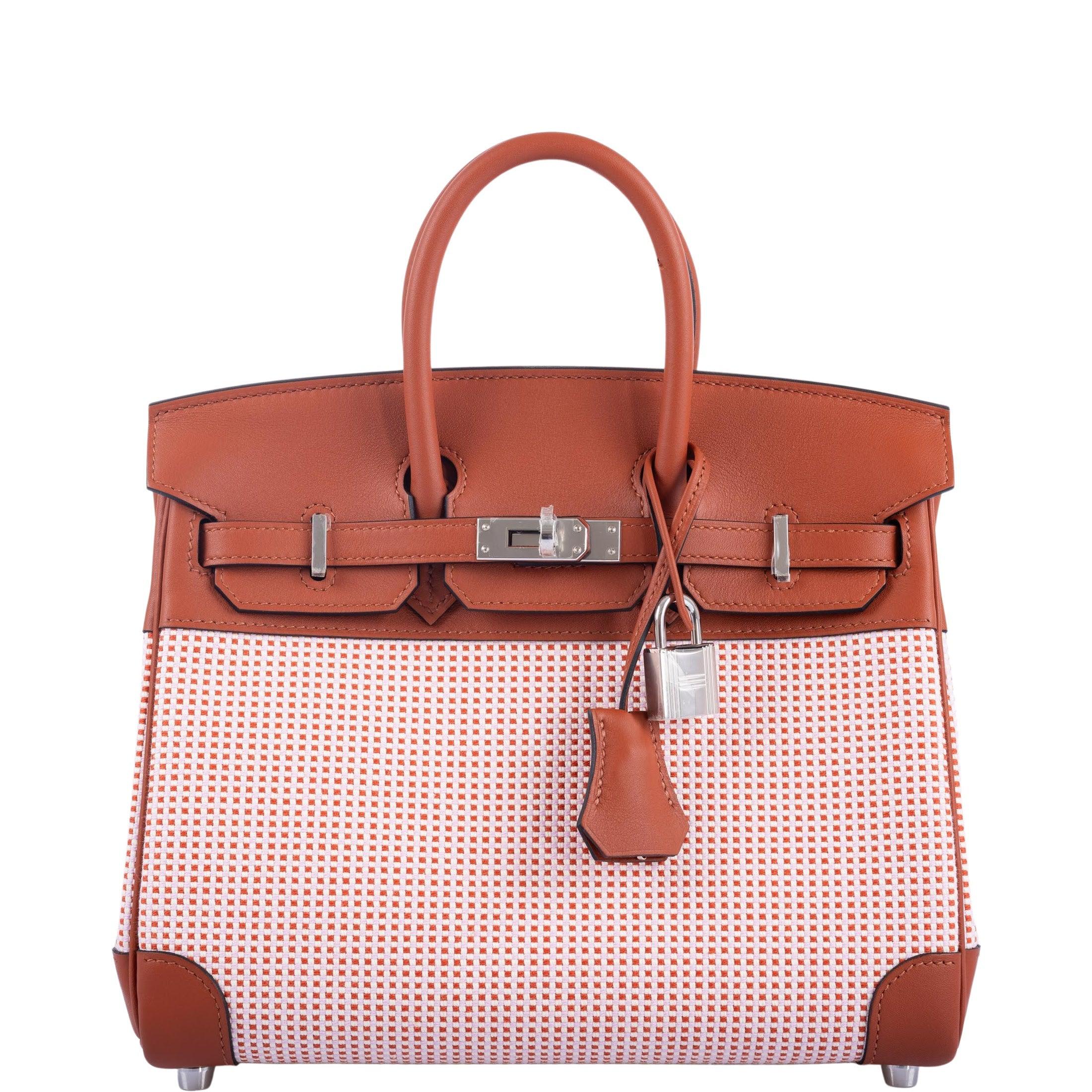 Hermès Birkin 25 Limited Edition Brique, Écru, Mauve Sylvestre Toile Quadrille and Terre Battue Swift Leather Palladium Hardware