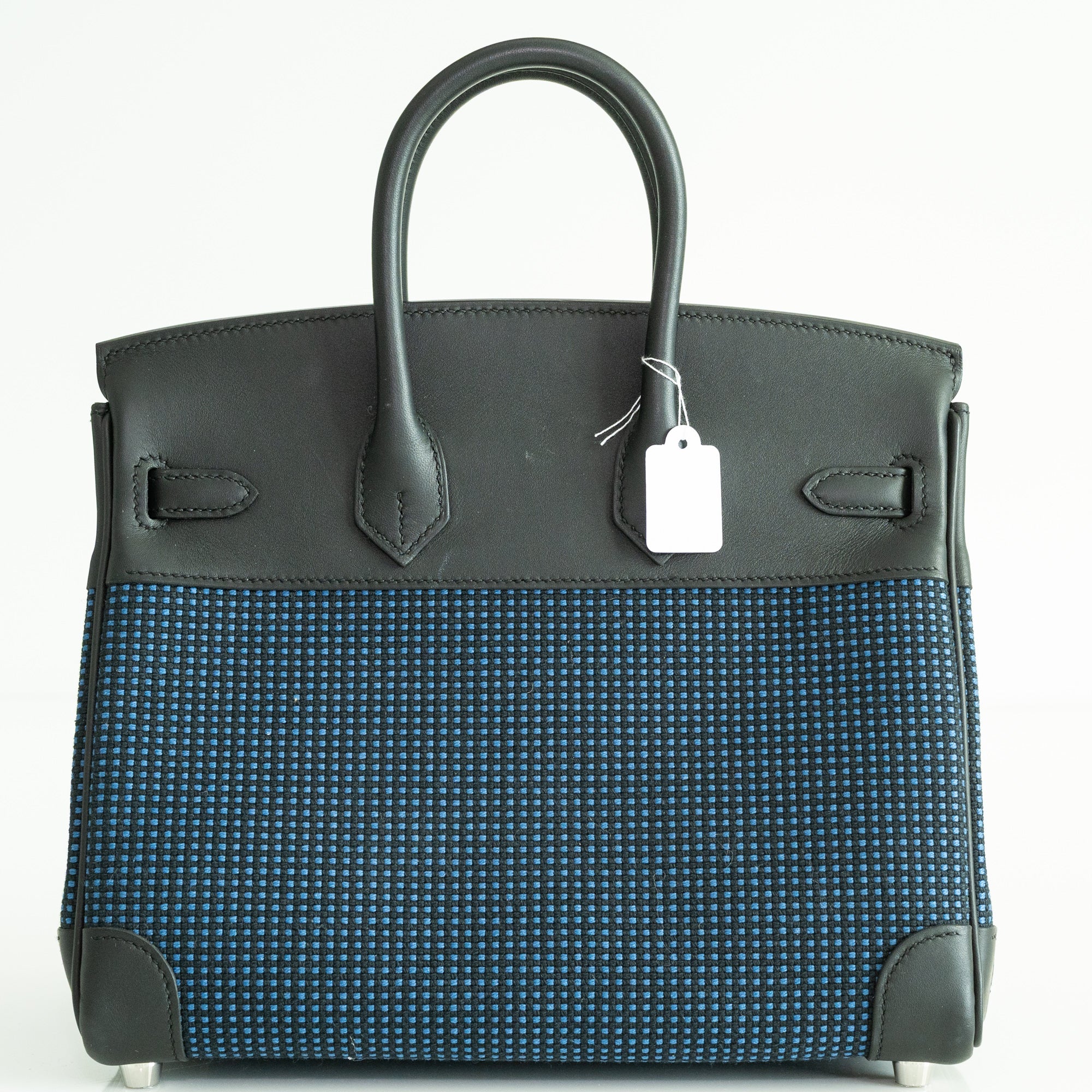 Hermès Birkin 25 Quadrille Bleu de Malte/Noir Toile Canvas Swift Palladium Hardware