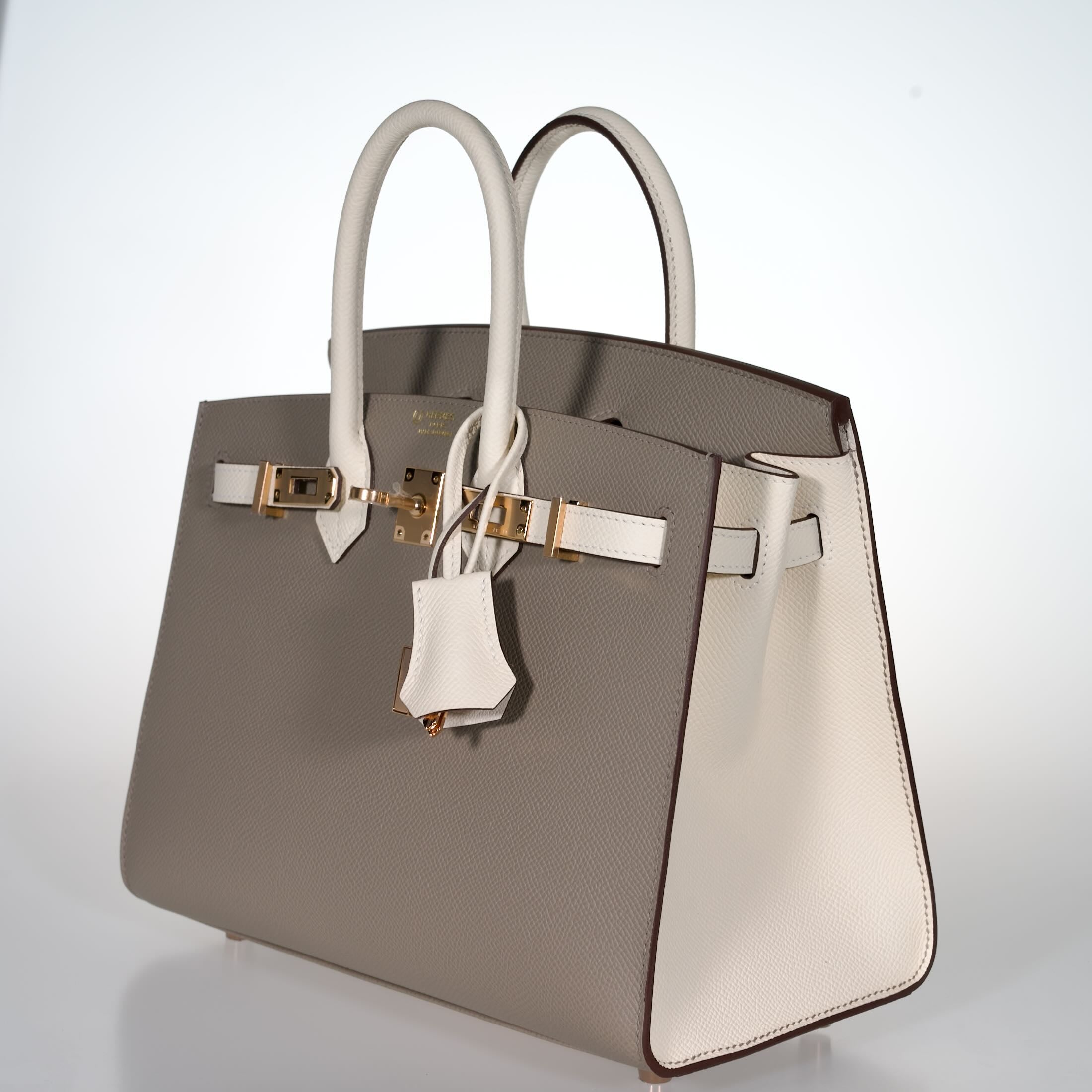 Hermès Birkin 25 Sellier HSS Bi-Color Gris Asphalte and Nata Epsom with Rose Gold Hardware