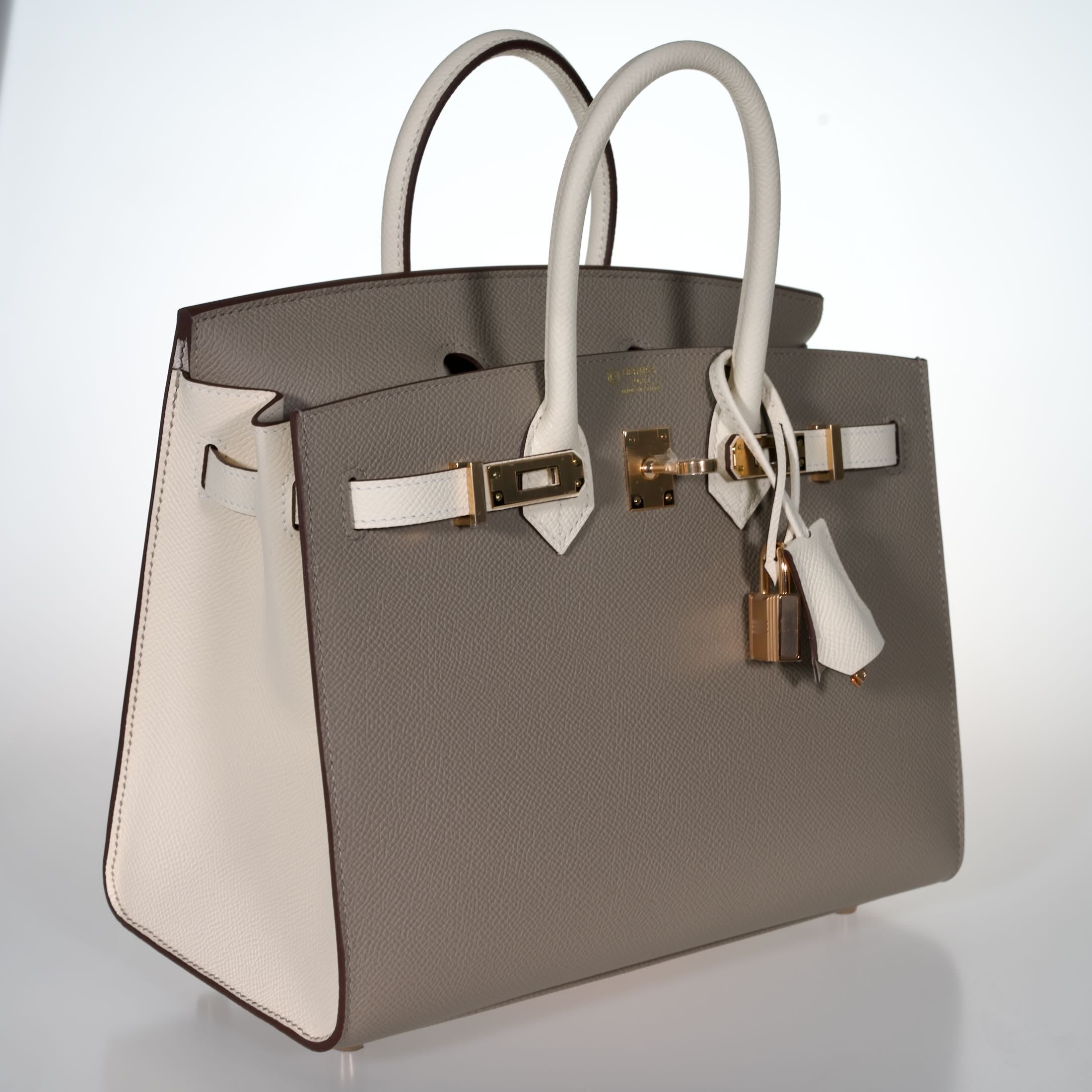 Hermès Birkin 25 Sellier HSS Bi-Color Gris Asphalte and Nata Epsom with Rose Gold Hardware