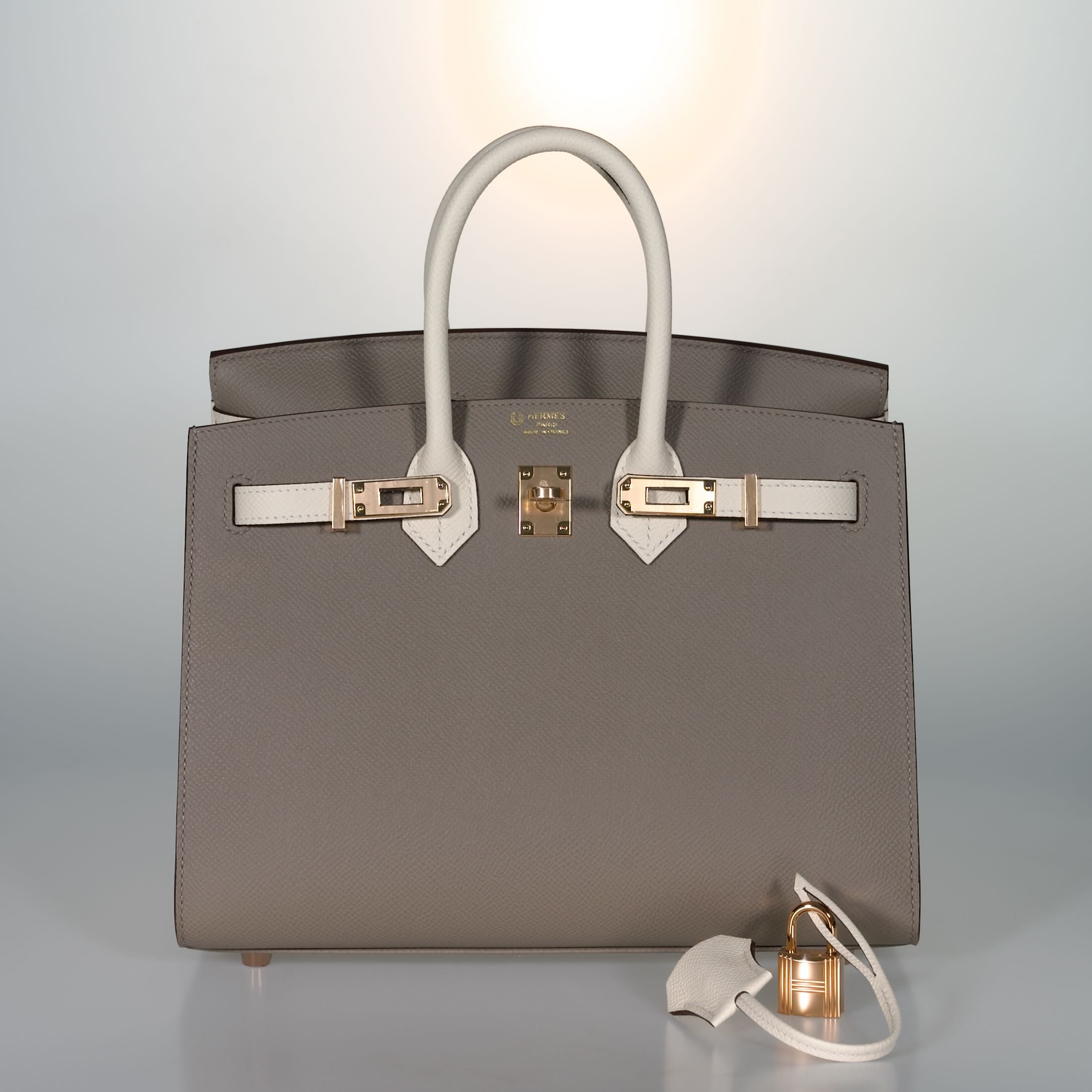 Hermès Birkin 25 Sellier HSS Bi-Color Gris Asphalte and Nata Epsom with Rose Gold Hardware