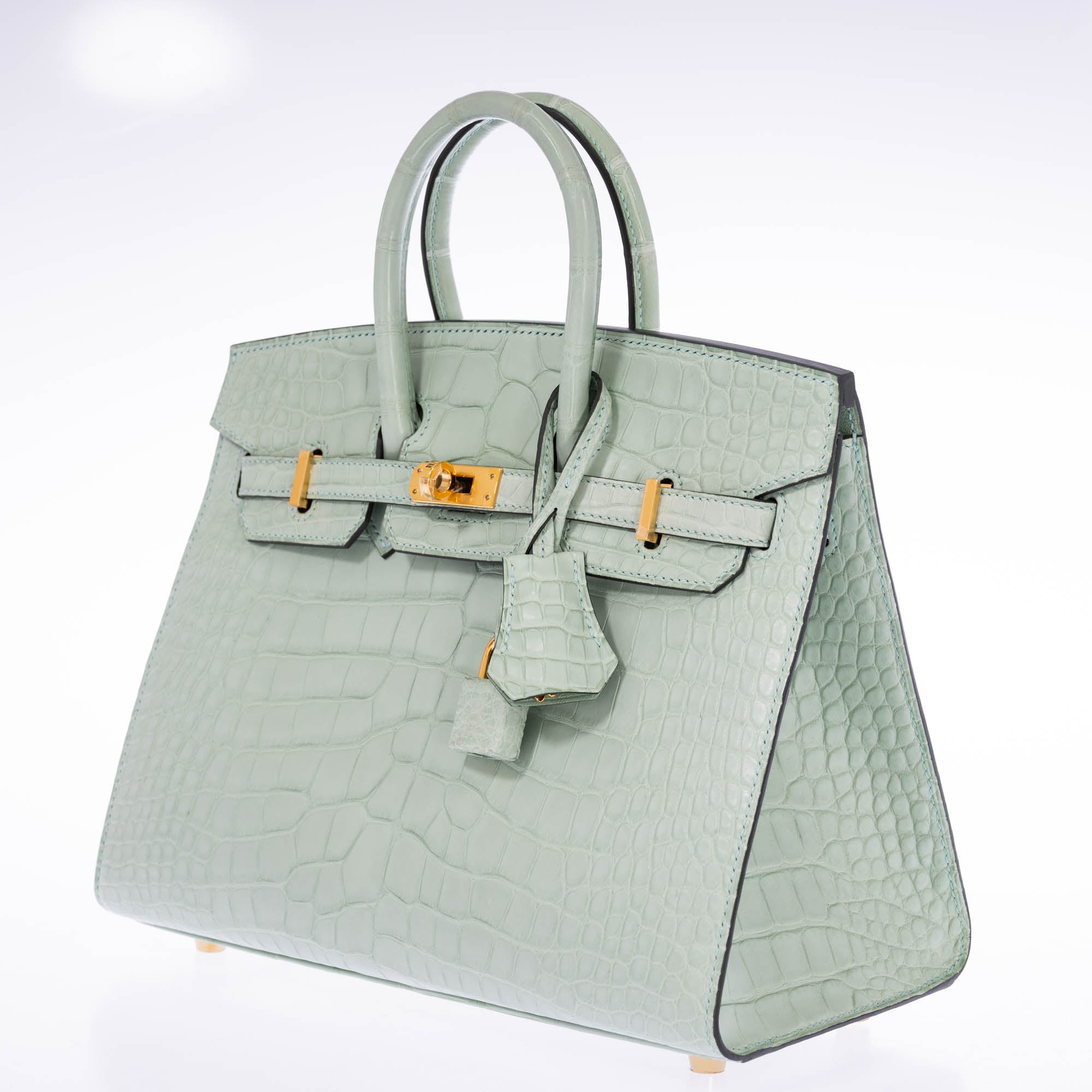 Hermès Birkin 25 Sellier Vert d'Eau Matte Alligator Gold Hardware