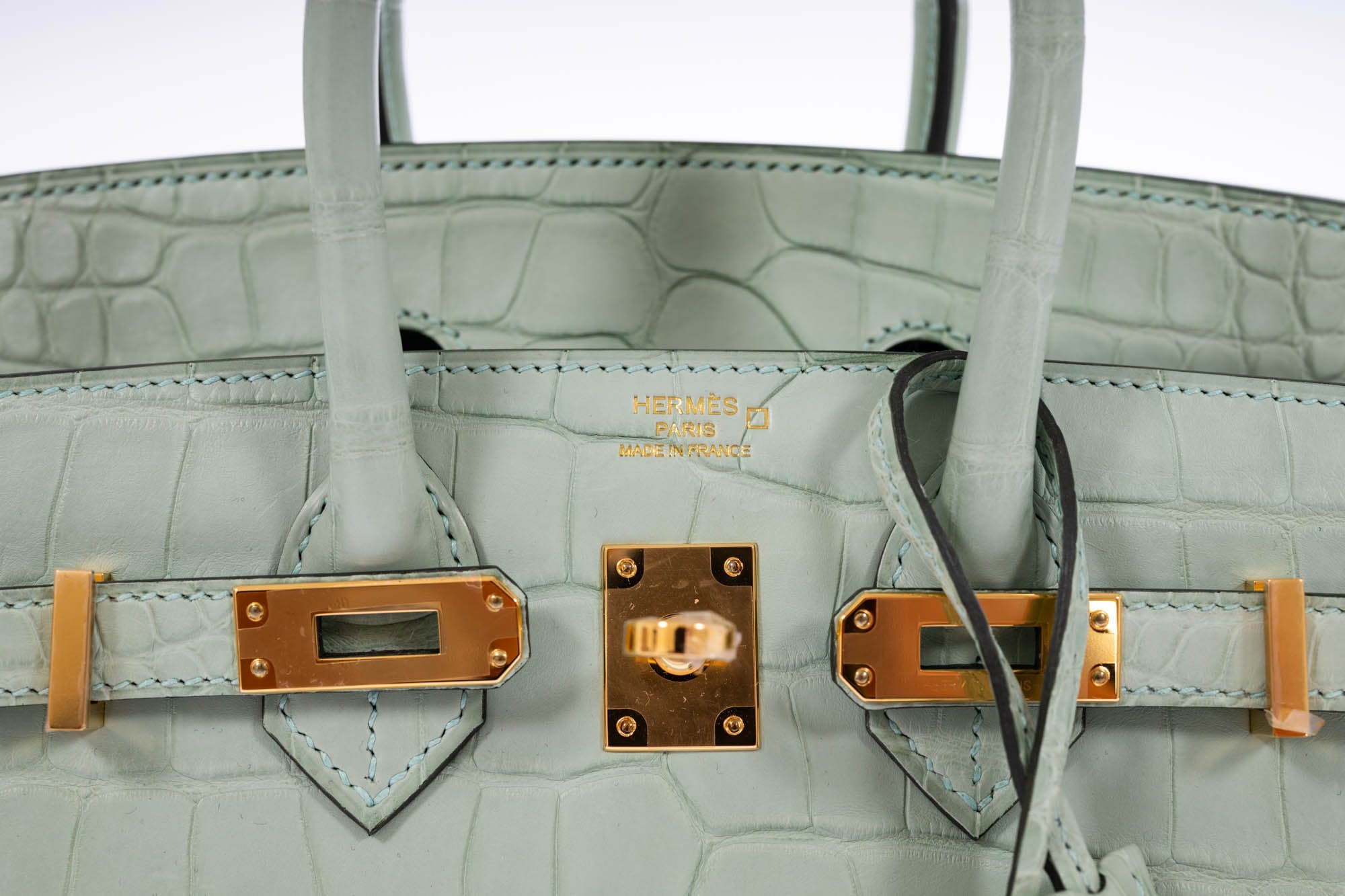 Hermès Birkin 25 Sellier Vert d'Eau Matte Alligator Gold Hardware