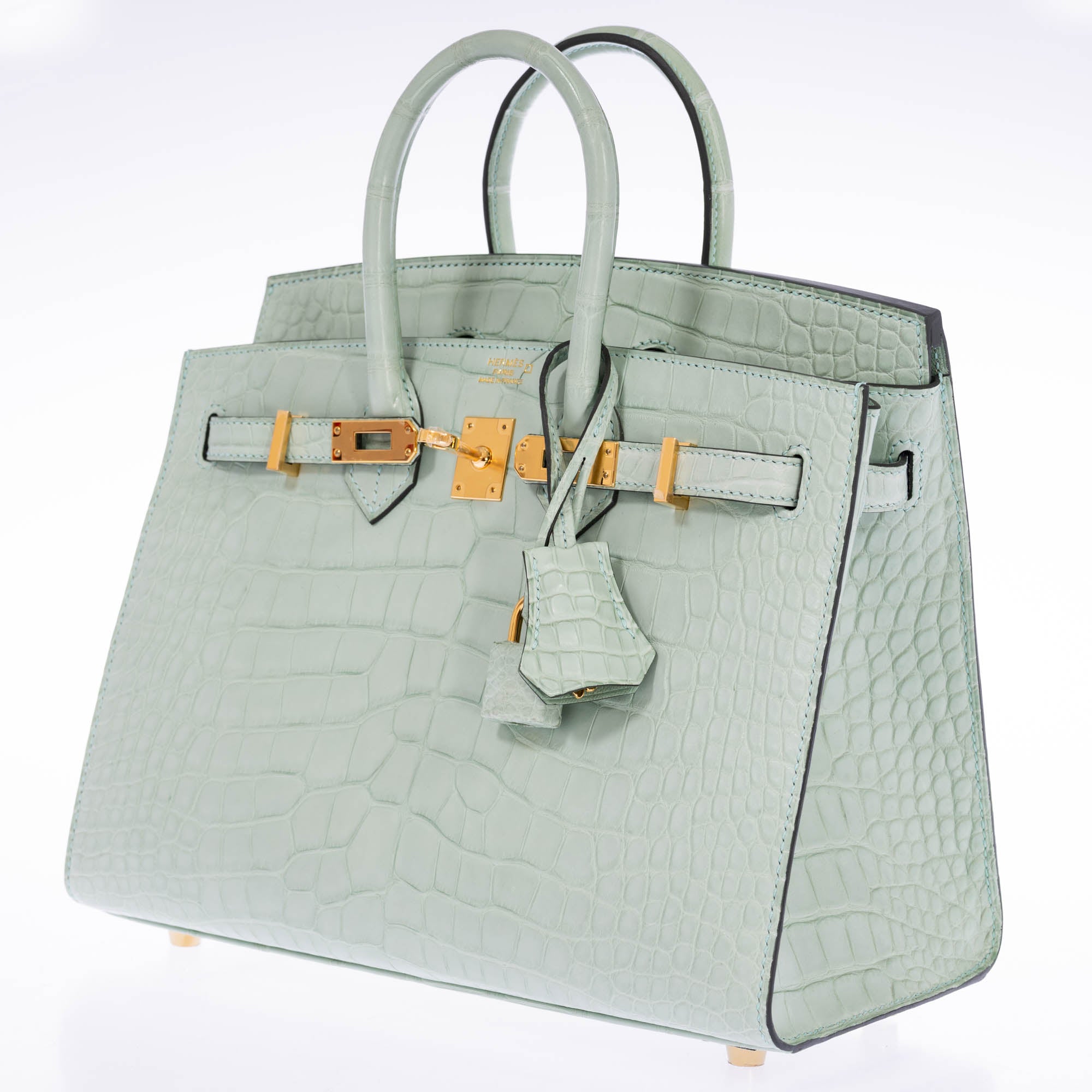 Hermès Birkin 25 Sellier Vert d'Eau Matte Alligator Gold Hardware