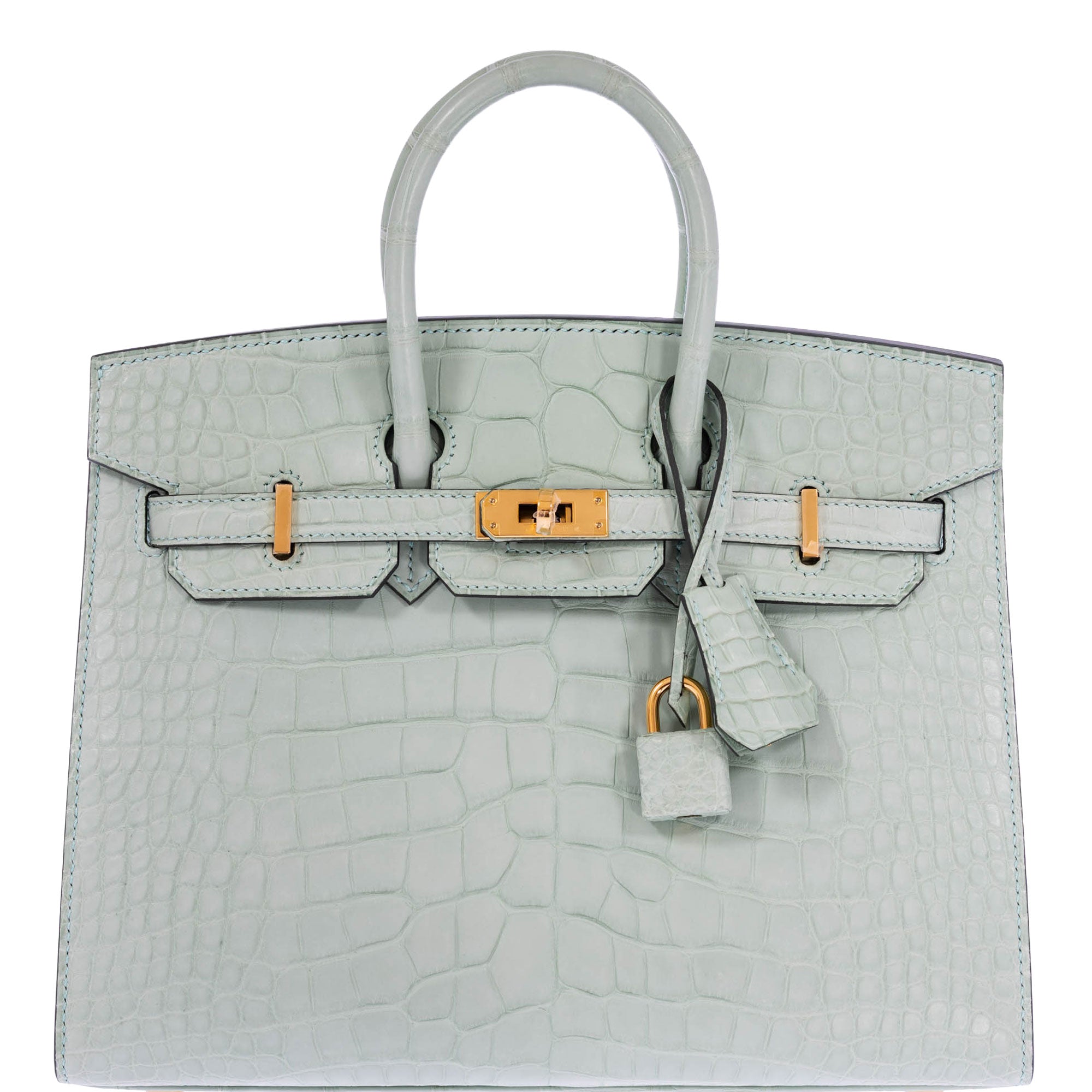 Hermès Birkin 25 Sellier Vert d'Eau Matte Alligator Gold Hardware