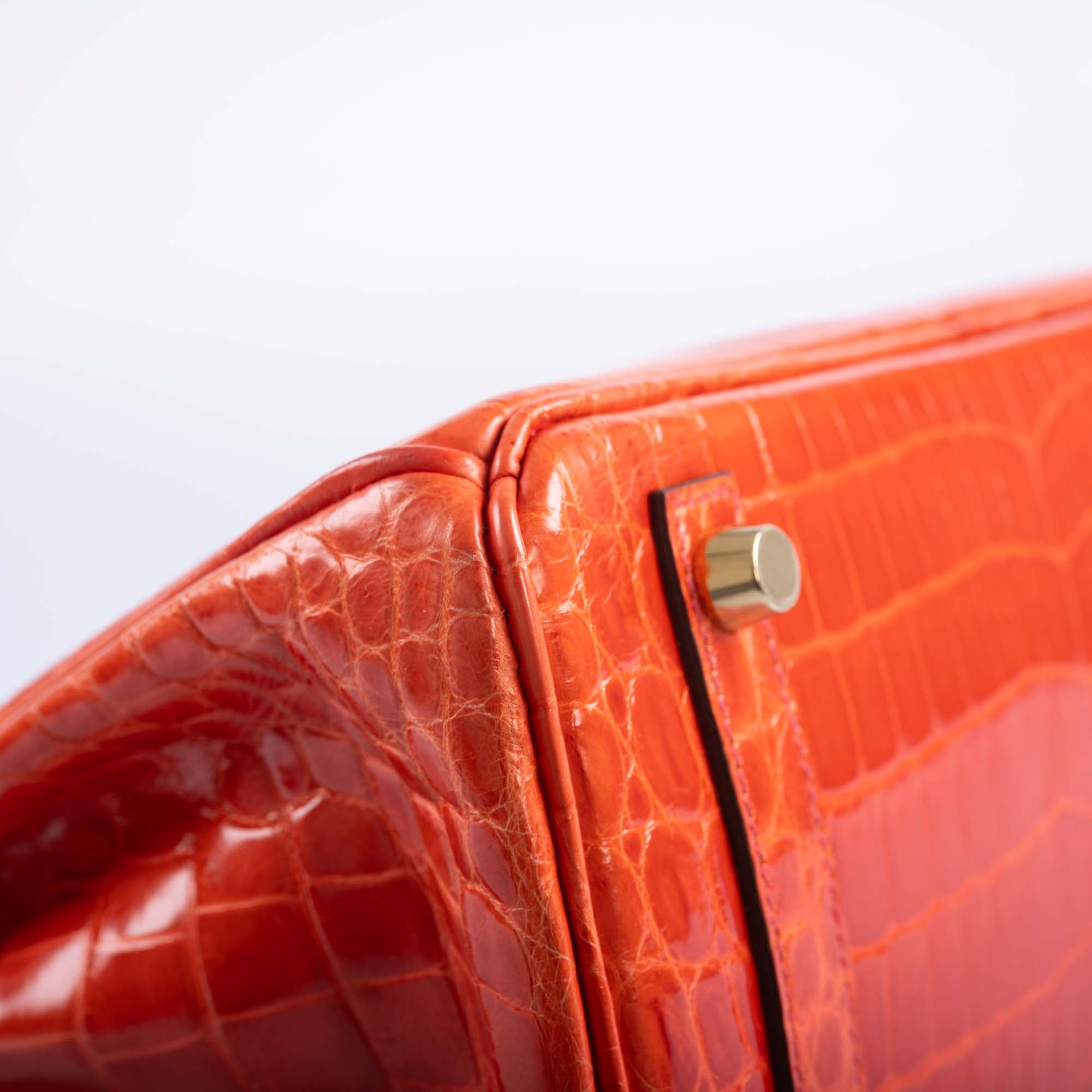 Hermès Birkin 25 Shiny Orange Poppy Nilo Crocodile Gold Hardware