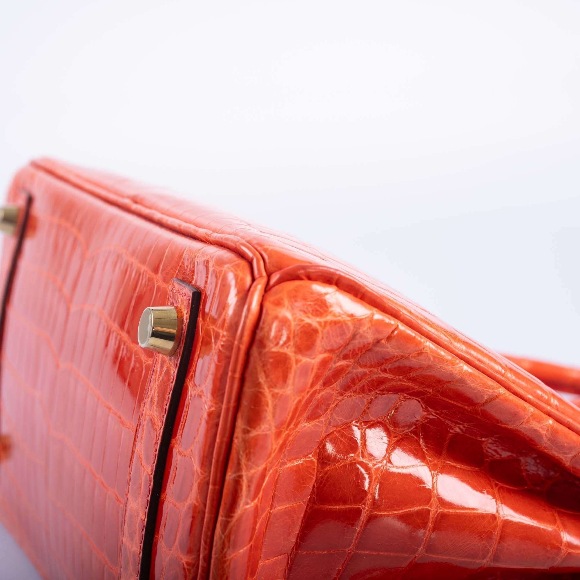 Hermès Birkin 25 Shiny Orange Poppy Nilo Crocodile Gold Hardware