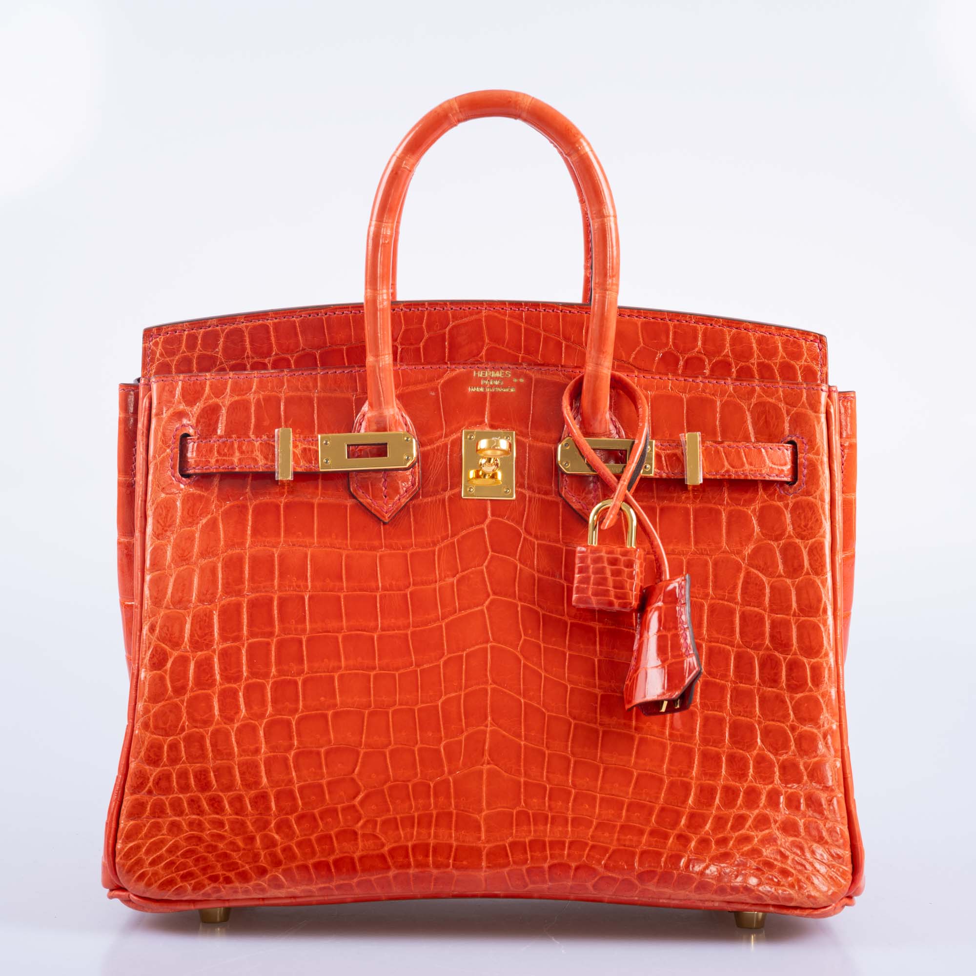 Hermès Birkin 25 Shiny Orange Poppy Nilo Crocodile Gold Hardware