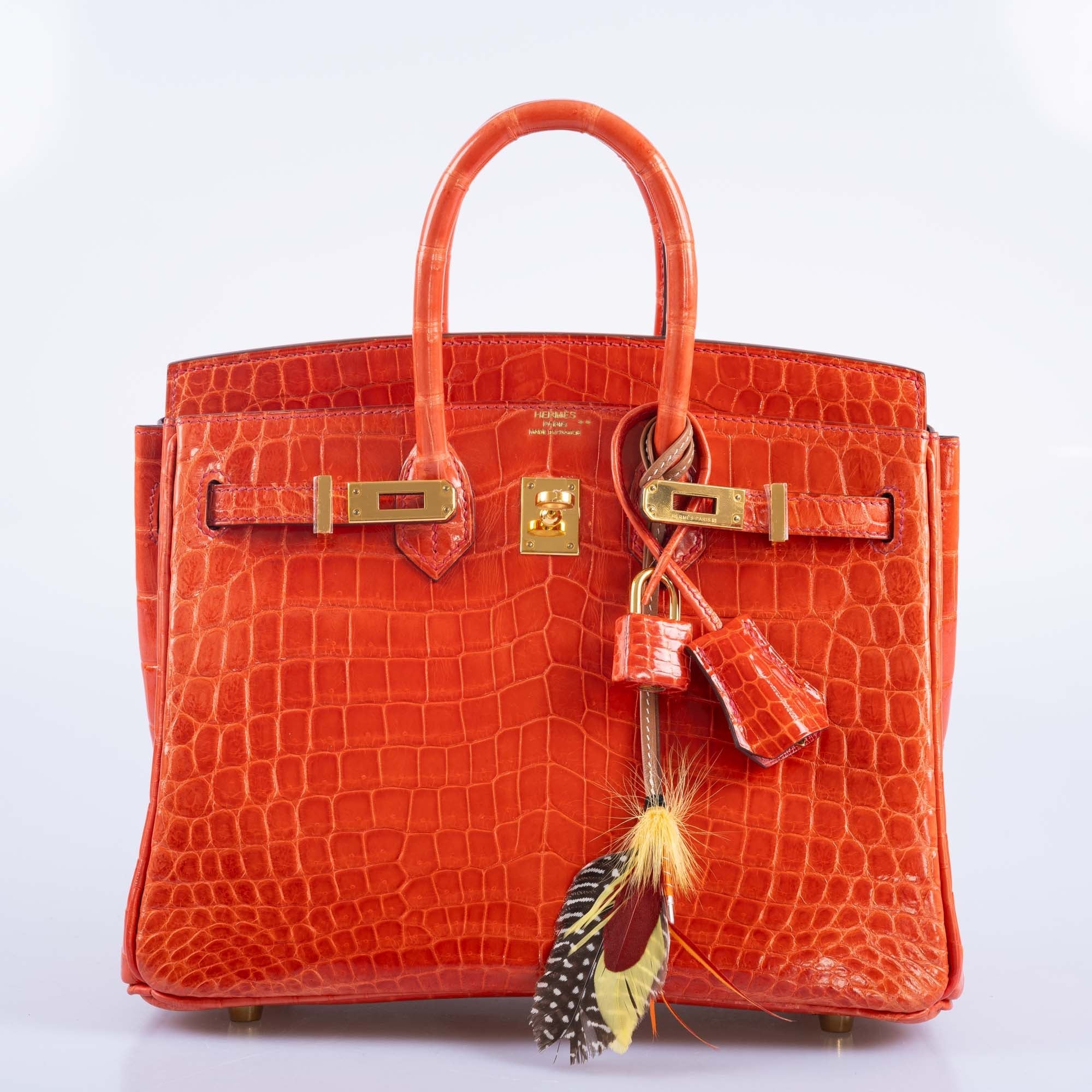 Hermès Birkin 25 Shiny Orange Poppy Nilo Crocodile Gold Hardware