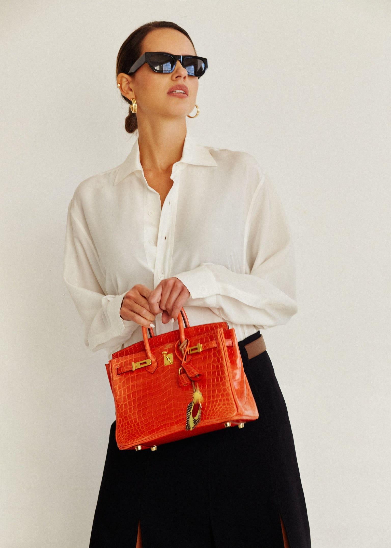 Hermès Birkin 25 Shiny Orange Poppy Nilo Crocodile Gold Hardware