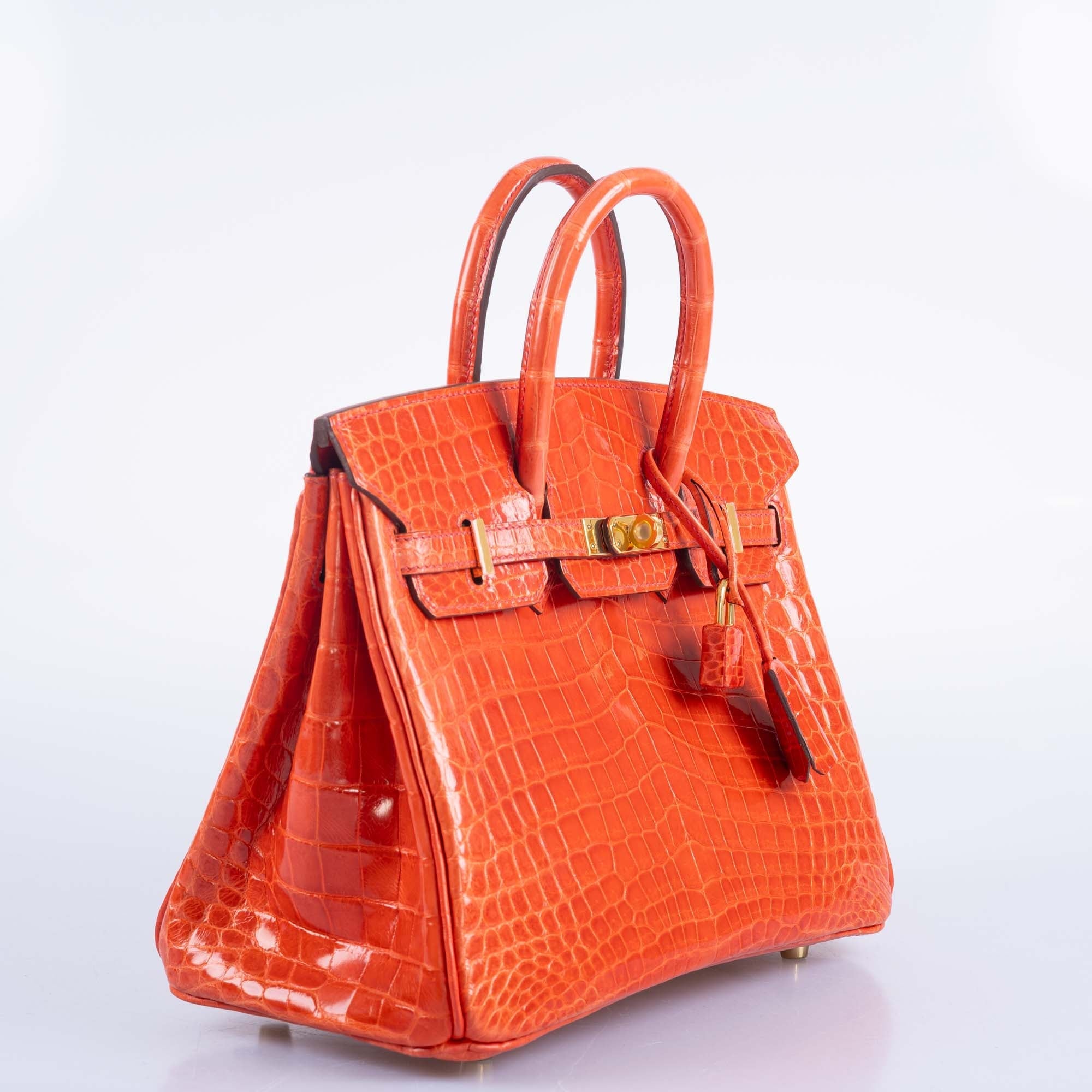 Hermès Birkin 25 Shiny Orange Poppy Nilo Crocodile Gold Hardware