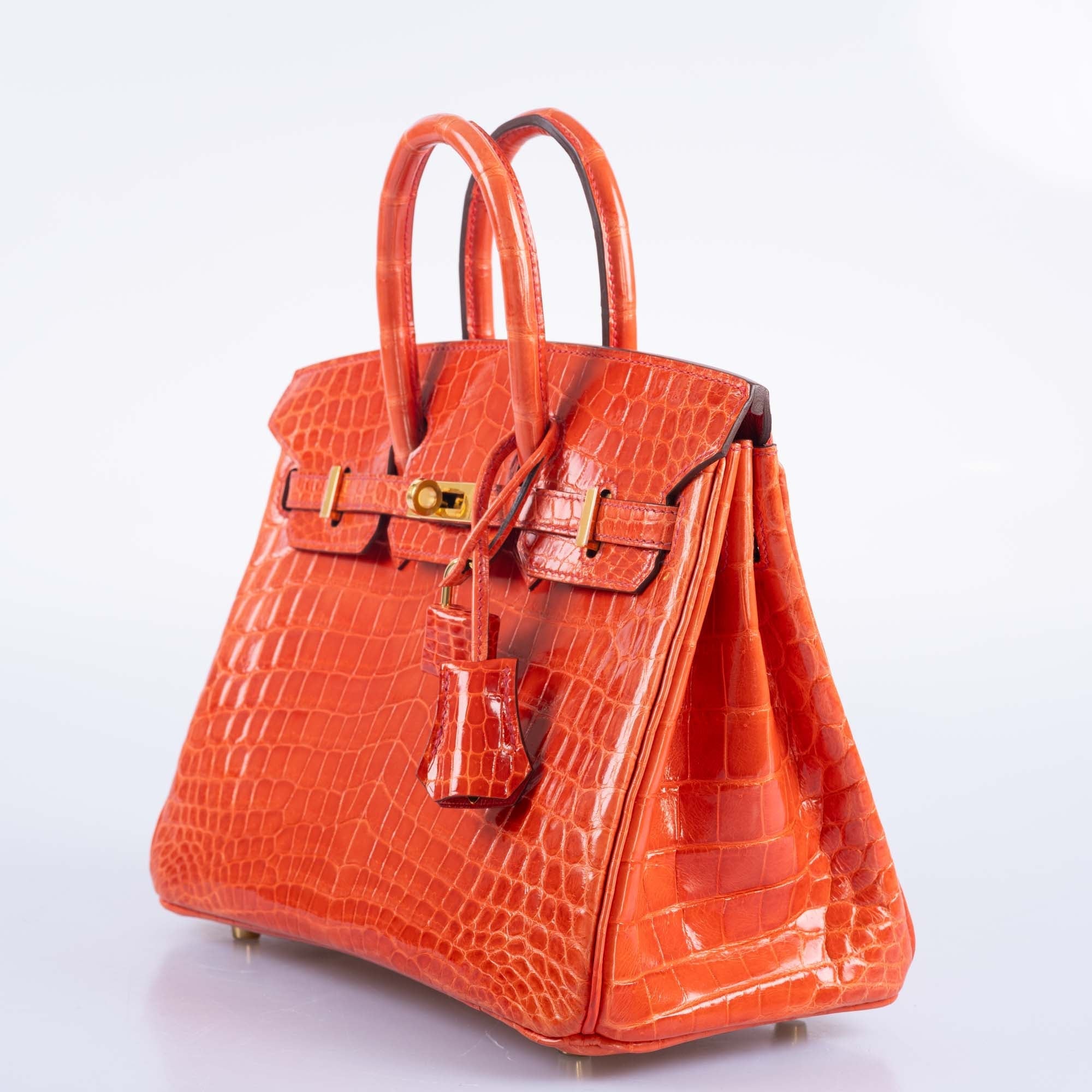 Hermès Birkin 25 Shiny Orange Poppy Nilo Crocodile Gold Hardware