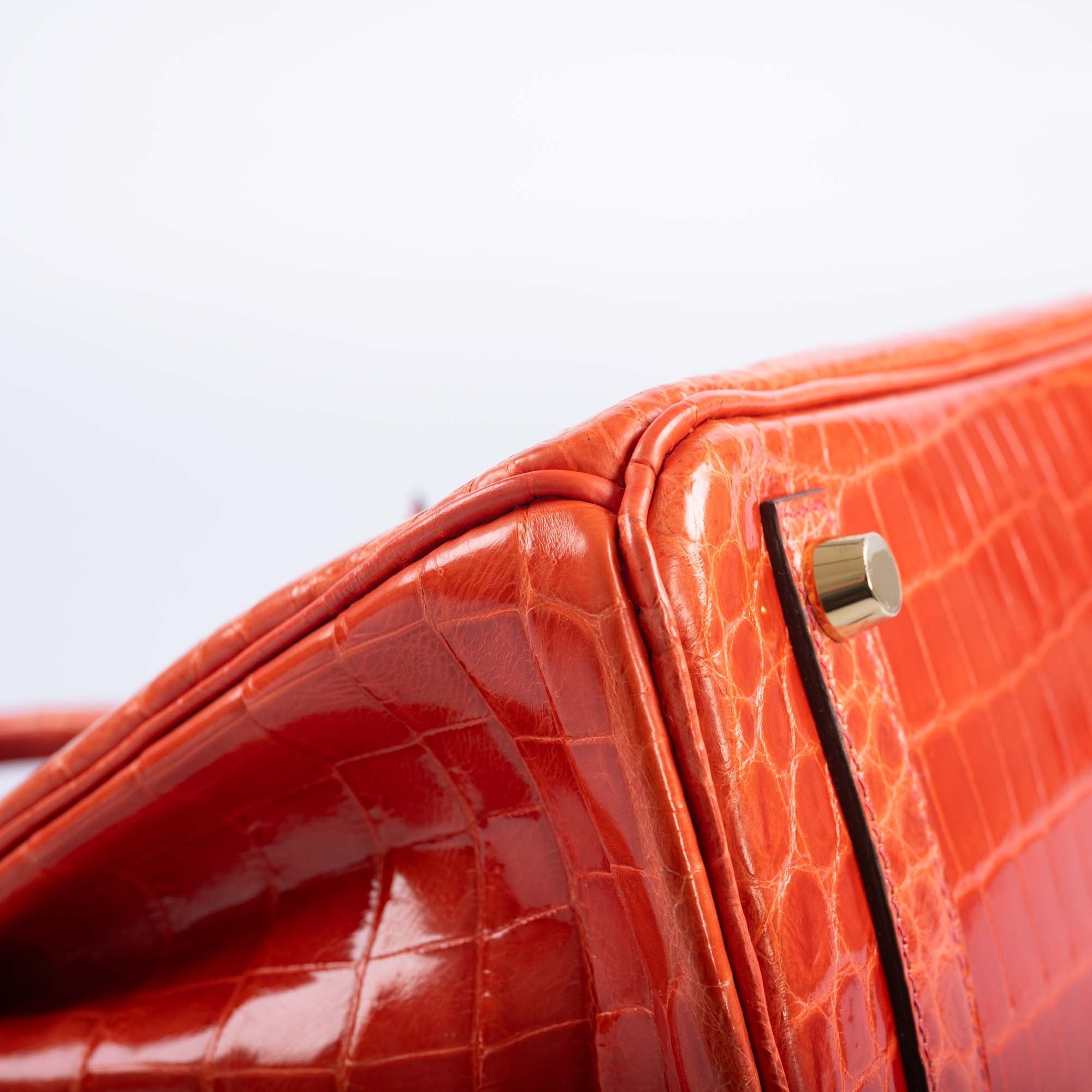 Hermès Birkin 25 Shiny Orange Poppy Nilo Crocodile Gold Hardware