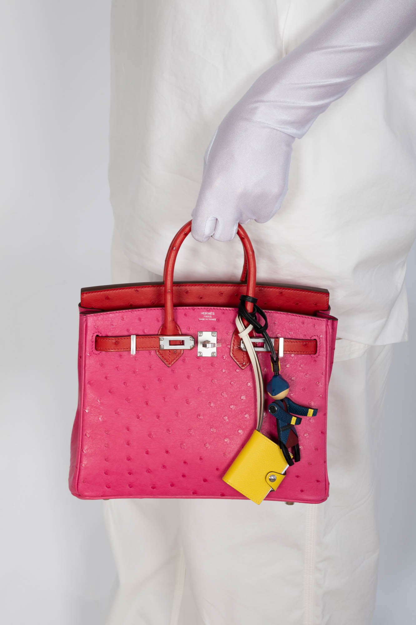 Hermès Birkin 25 Verso Rose Tyrien/Rouge Vif Ostrich Palladium Hardware