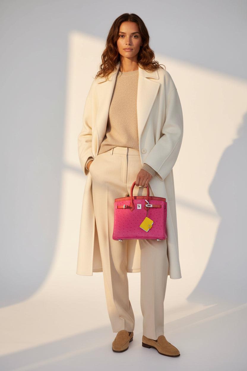 Hermès Birkin 25 Verso Rose Tyrien/Rouge Vif Ostrich Palladium Hardware