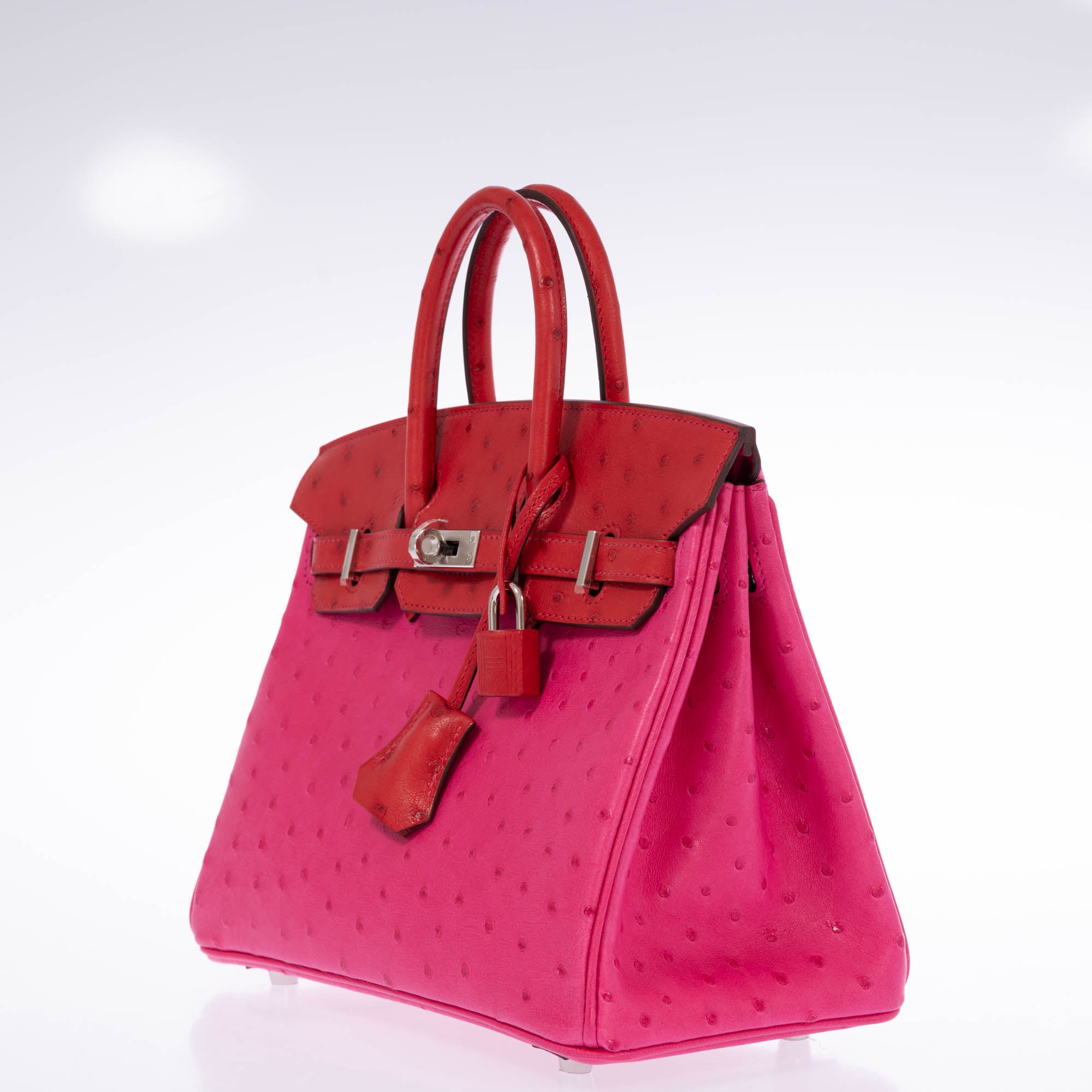 Hermès Birkin 25 Verso Rose Tyrien/Rouge Vif Ostrich Palladium Hardware