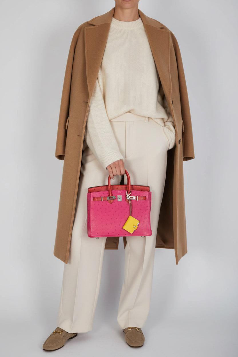 Hermès Birkin 25 Verso Rose Tyrien/Rouge Vif Ostrich Palladium Hardware