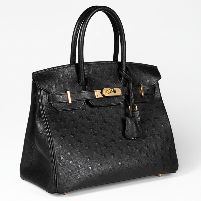 Hermès Birkin 30 Black Ostrich Rose Gold Hardware