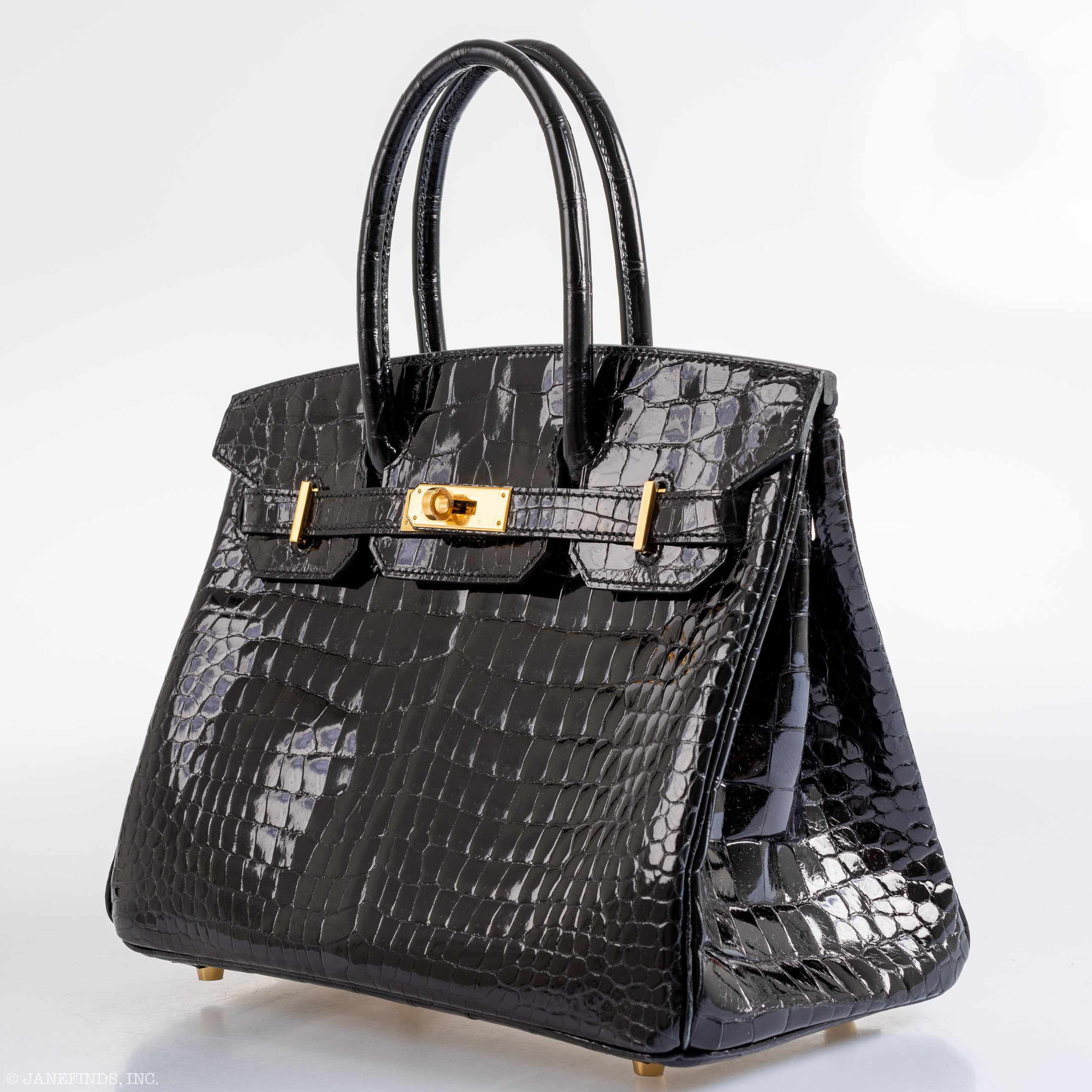 Hermès Birkin 30 Black Shiny Porosus Crocodile Gold Hardware