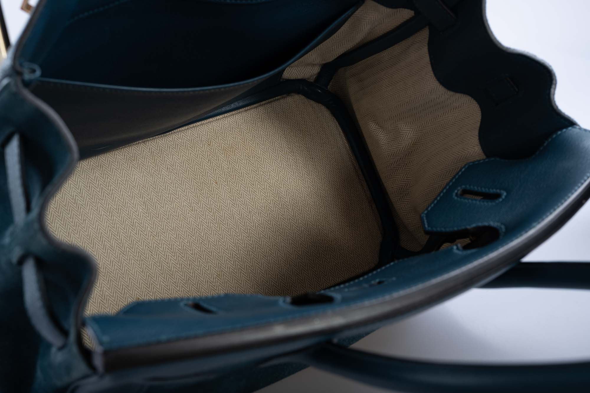 Hermès Birkin 30 Bleu Tempête Grizzly Doblis/Swift Permabrass Hardware