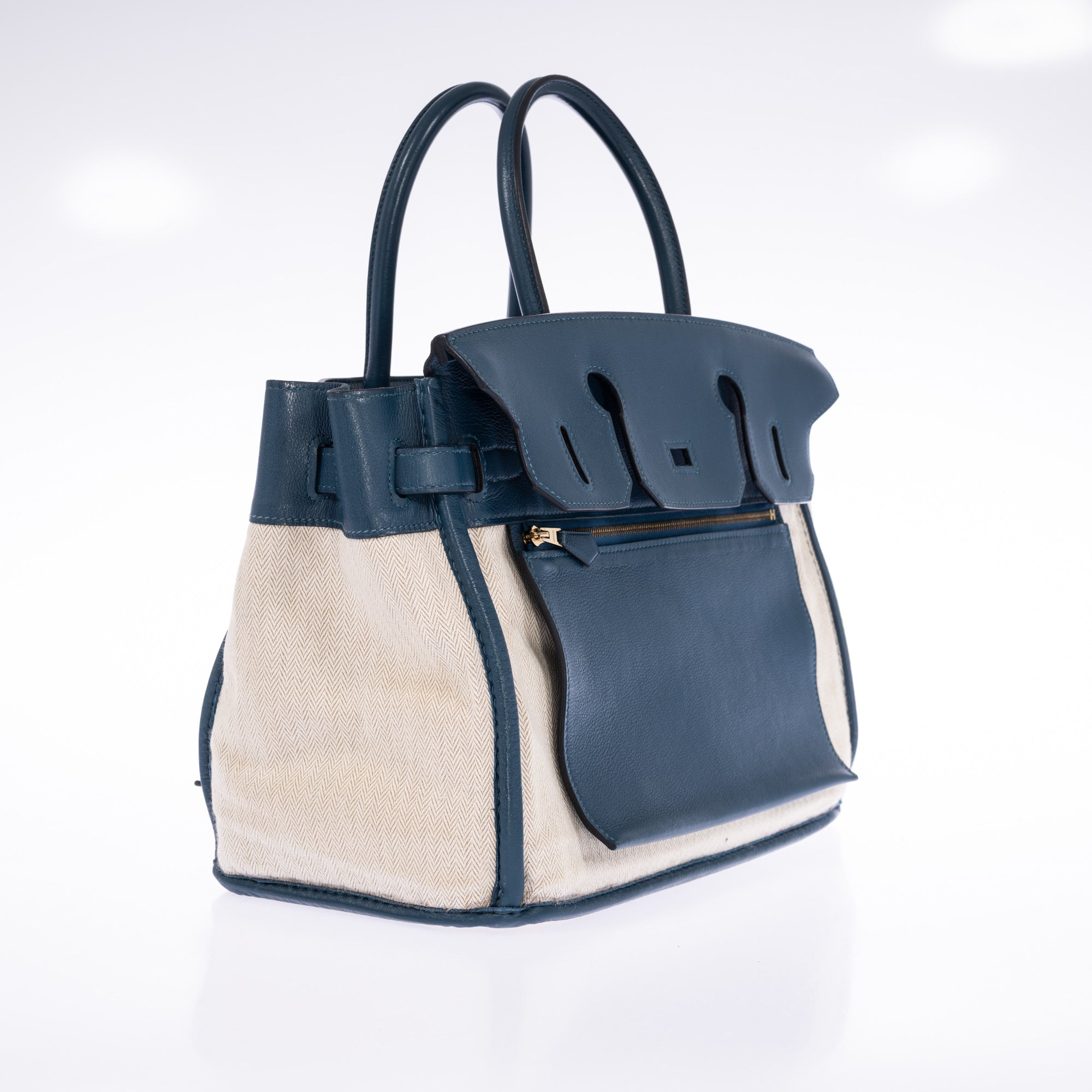 Hermès Birkin 30 Bleu Tempête Grizzly Doblis/Swift Permabrass Hardware