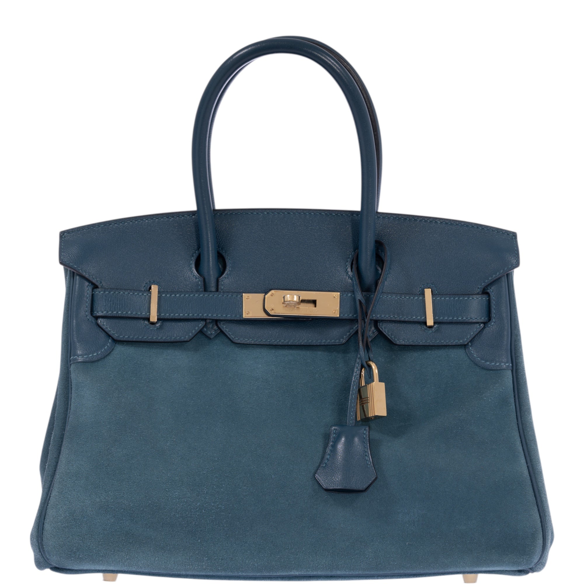 Hermès Birkin 30 Bleu Tempête Grizzly Doblis/Swift Permabrass Hardware