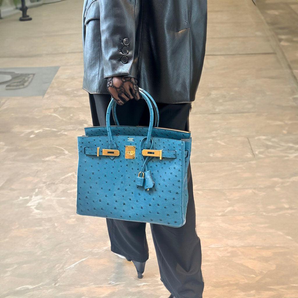 Hermes Birkin 30 Blue Colvert Ostrich Gold Hardware