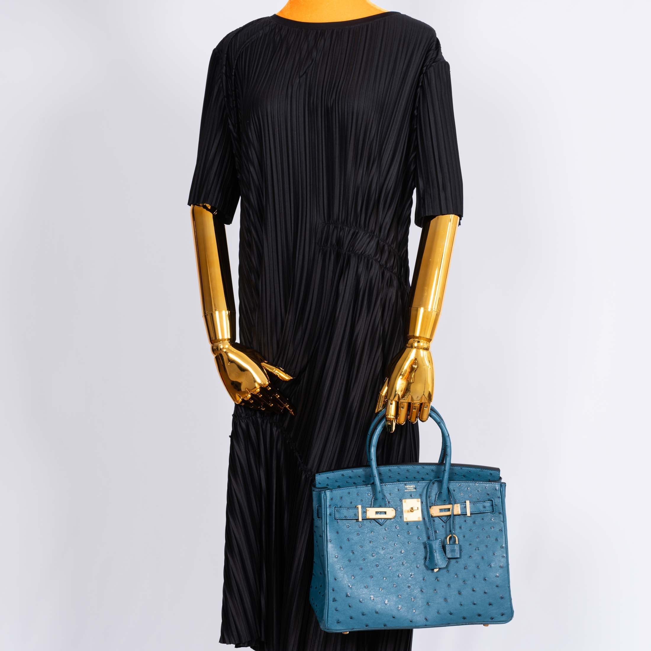 Hermes Birkin 30 Blue Colvert Ostrich Gold Hardware