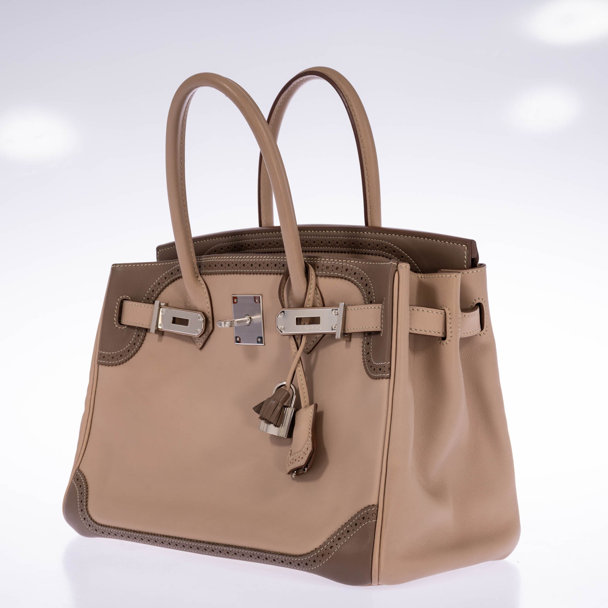 Hermès Birkin 30 Ghillies Argile & Étoupe Swift Palladium Hardware