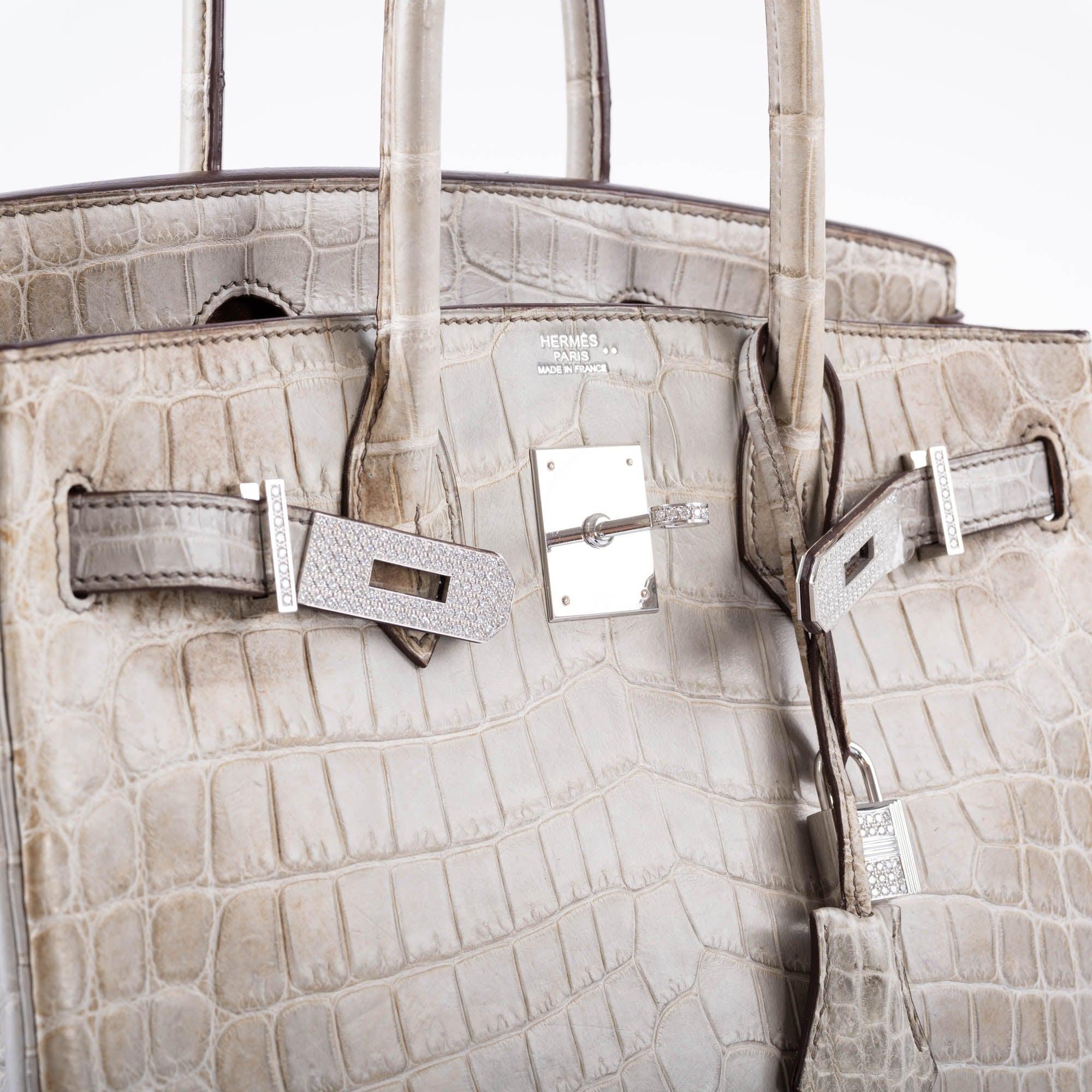 Hermès Birkin 30 "Gris Cendre" Himalaya Niloticus Crocodile 18K White Gold & Diamond Hardware