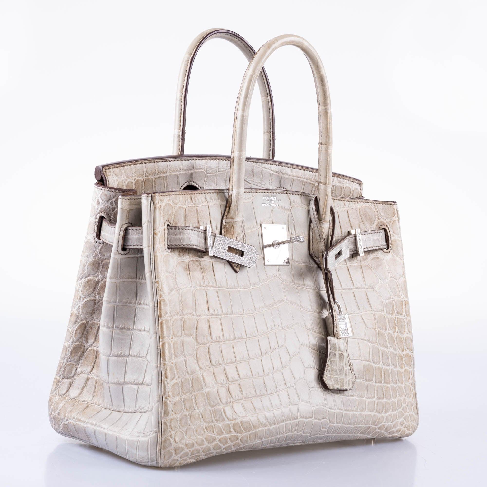 Hermès Birkin 30 "Gris Cendre" Himalaya Niloticus Crocodile 18K White Gold & Diamond Hardware