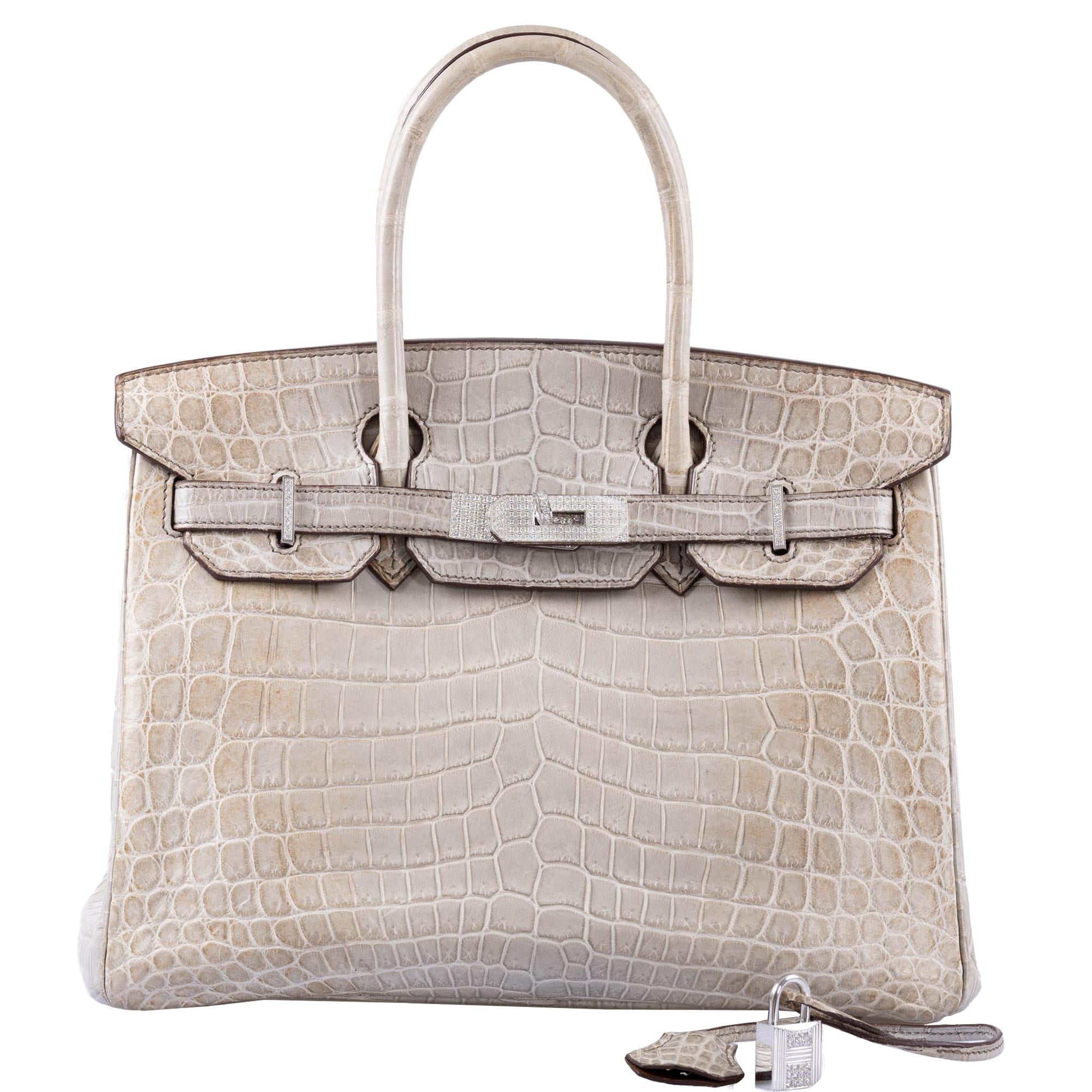 Hermès Birkin 30 "Gris Cendre" Himalaya Niloticus Crocodile 18K White Gold & Diamond Hardware