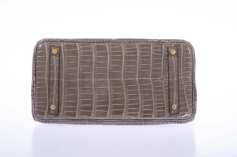 Hermès Birkin 30 Gris Tourterelle Porosus Crocodile Gold Hardware