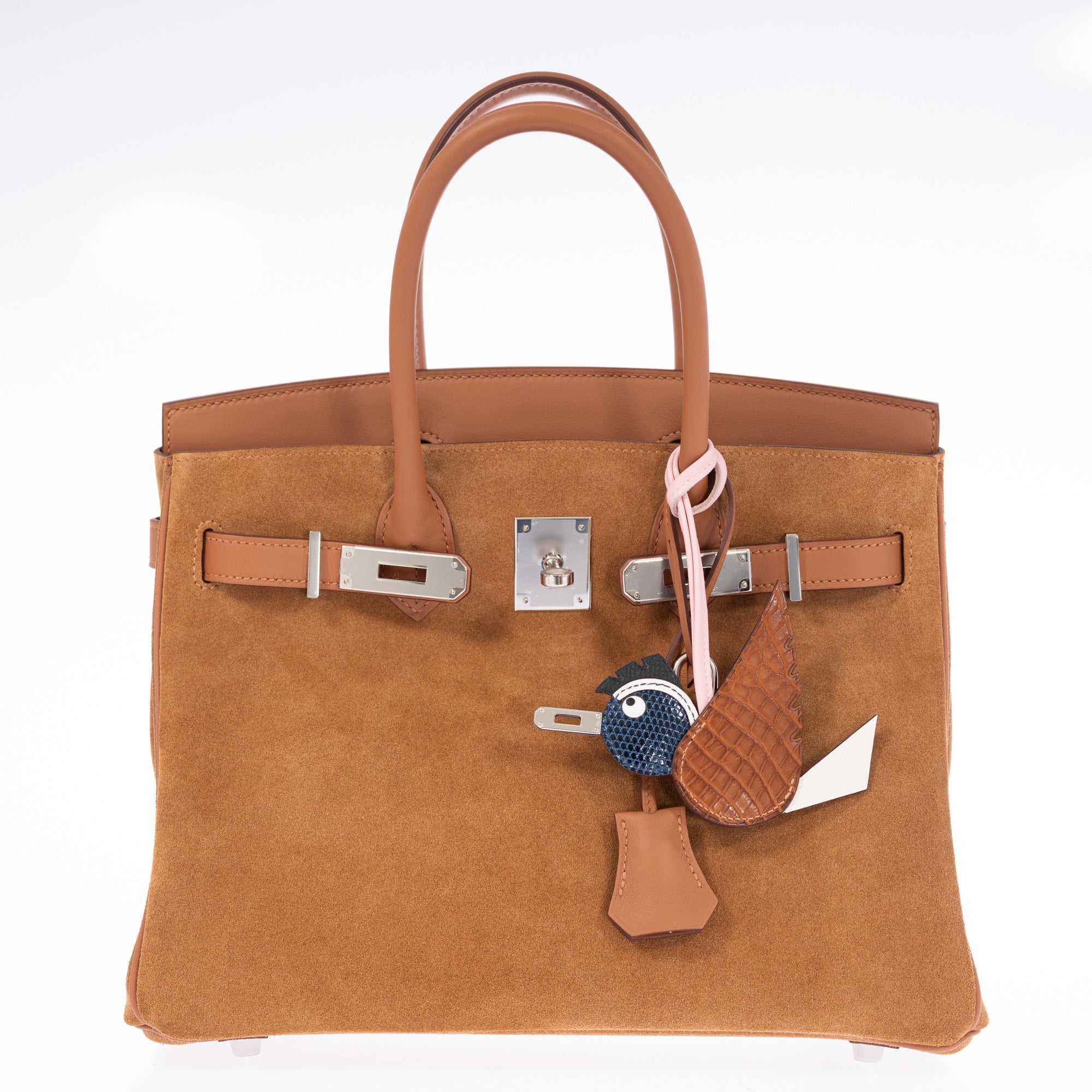 Hermès Birkin 30 Grizzly Chamois Veau Doblis Suede and Alezan Swift with Gold Hardware