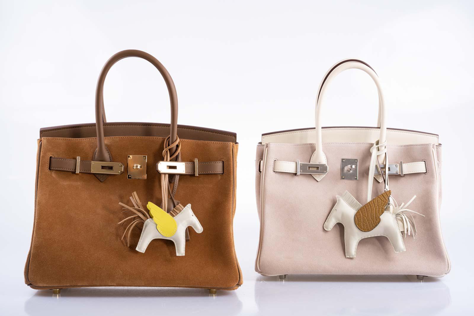 Hermès Birkin 30 Grizzly Chamois Veau Doblis Suede and Alezan Swift with Gold Hardware