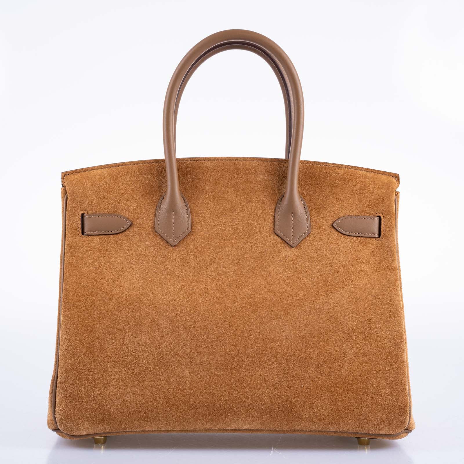 Hermès Birkin 30 Grizzly Chamois Veau Doblis Suede and Alezan Swift with Gold Hardware