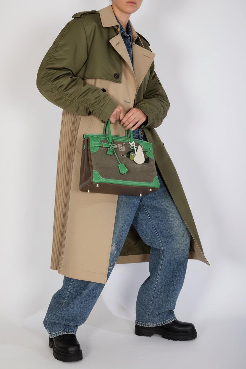 Hermès Birkin 30 Grizzly Ghillies Étoupe/Bambou/Vert de Gris Veau Doblis/Clémence/Evercolor Palladium Hardware