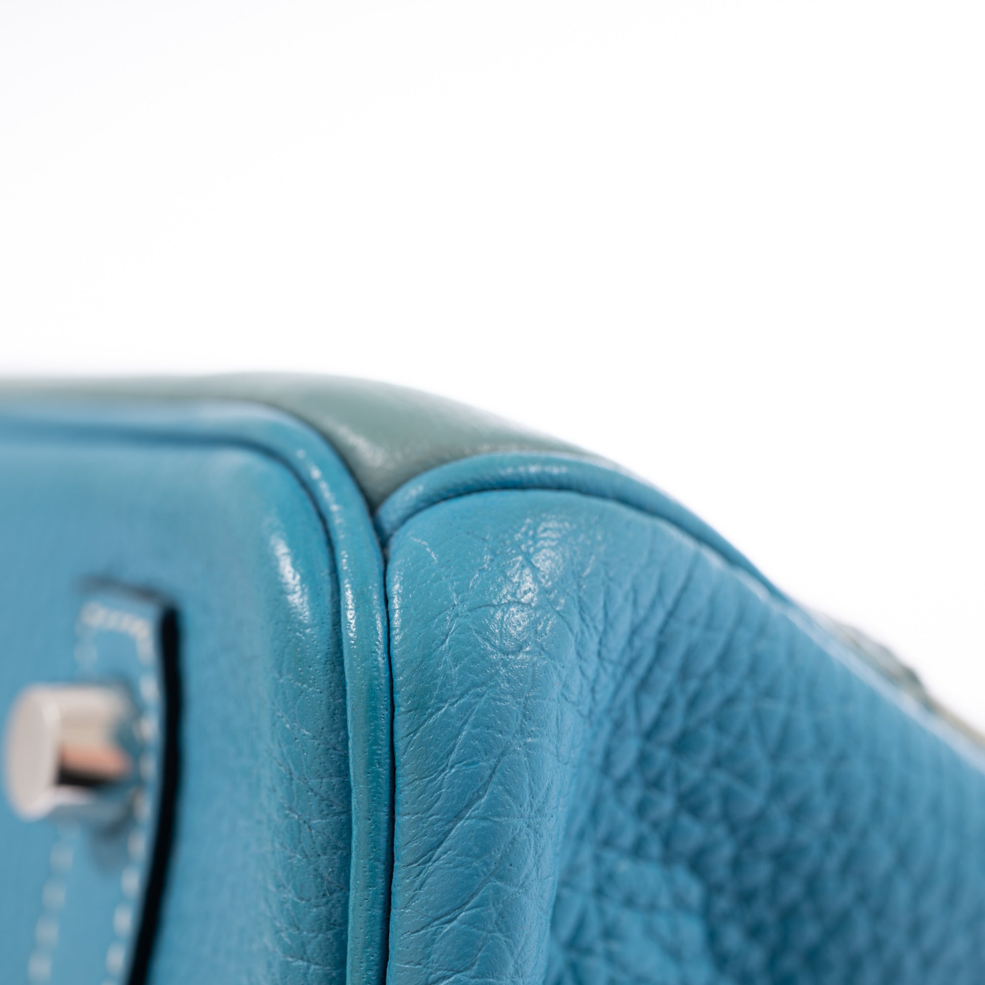 Hermès Birkin 30 Grizzly Ghillies Gris Perle Doblis, Ciel Evercolor & Turquoise Clémence Palladium Hardware