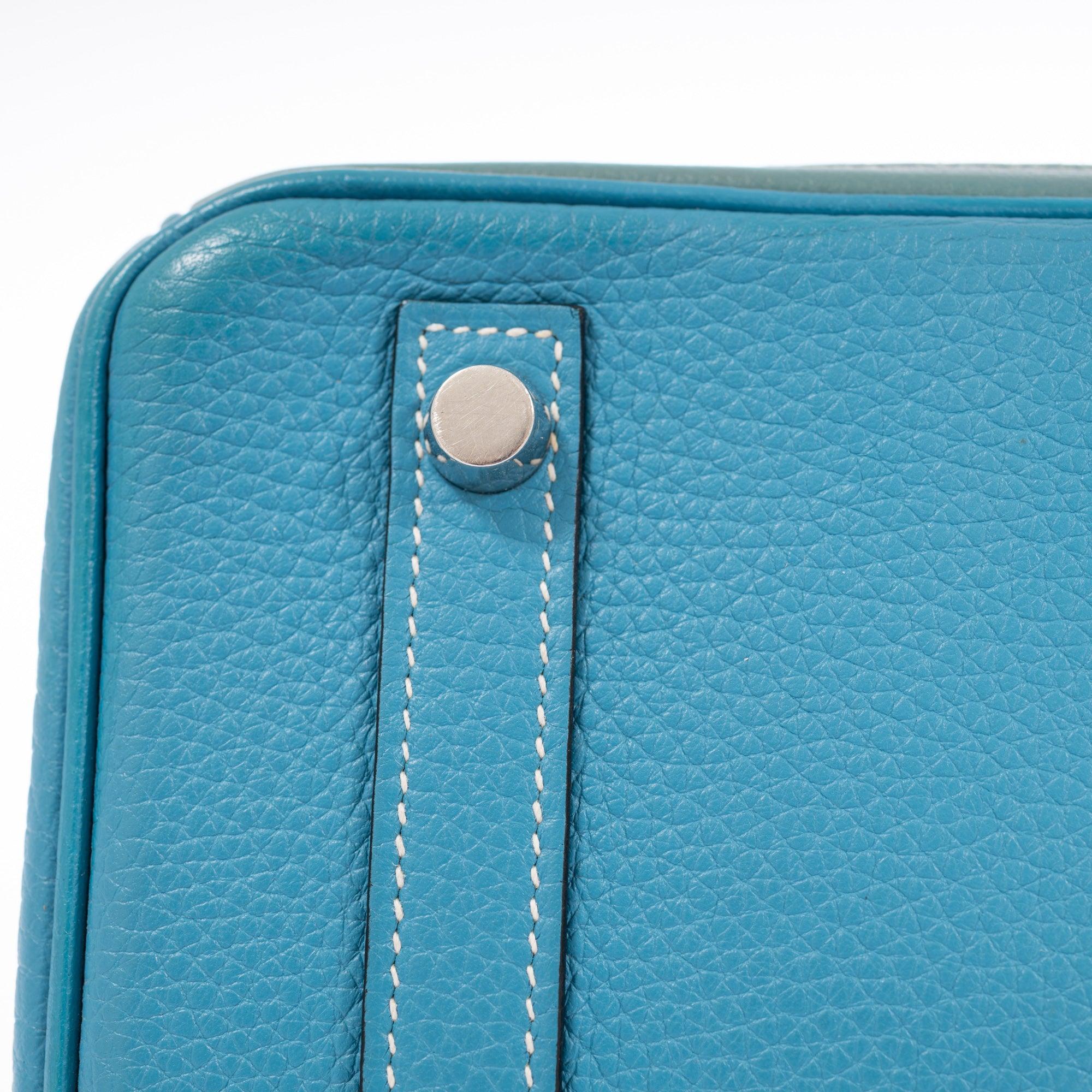 Hermès Birkin 30 Grizzly Ghillies Gris Perle Doblis, Ciel Evercolor & Turquoise Clémence Palladium Hardware