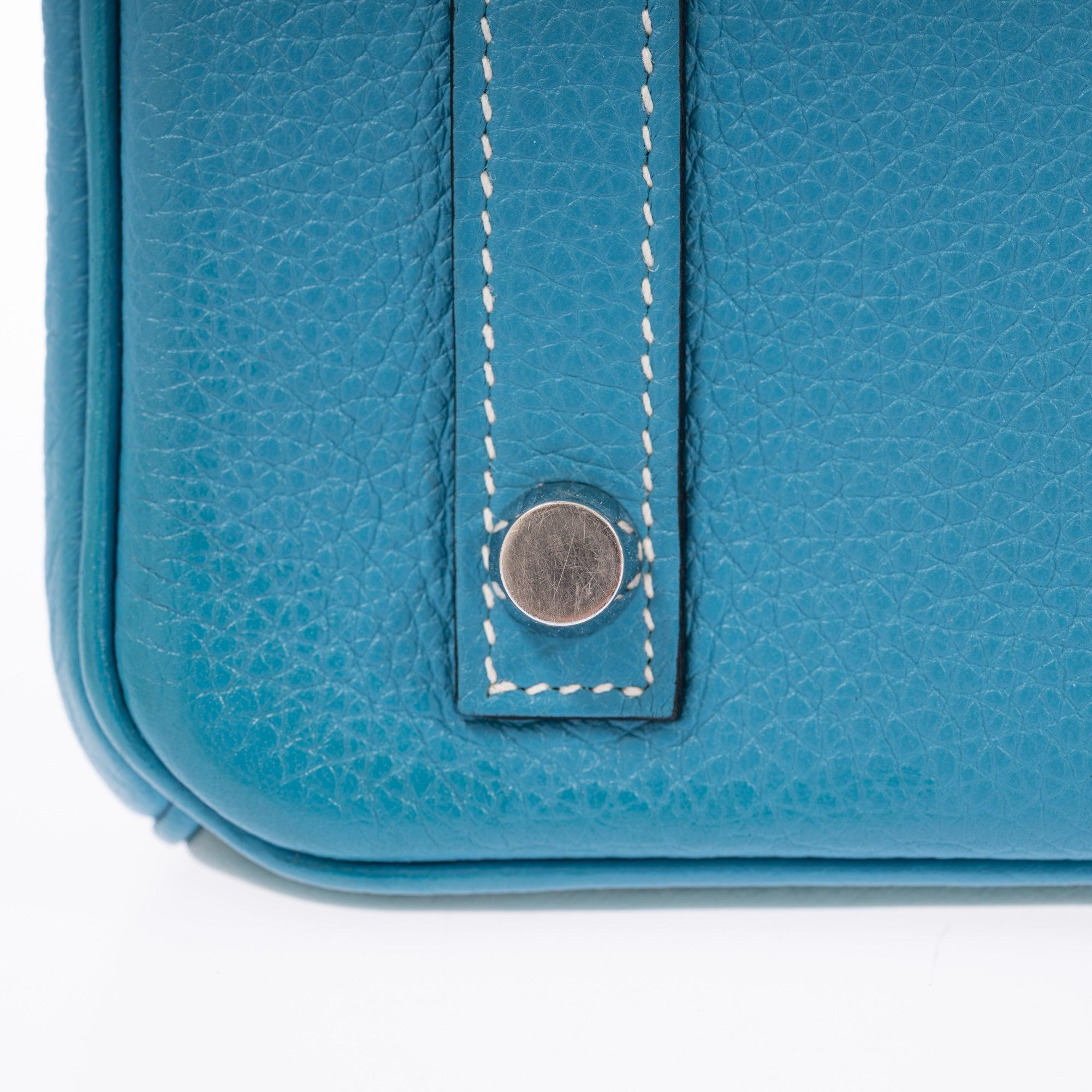 Hermès Birkin 30 Grizzly Ghillies Gris Perle Doblis, Ciel Evercolor & Turquoise Clémence Palladium Hardware