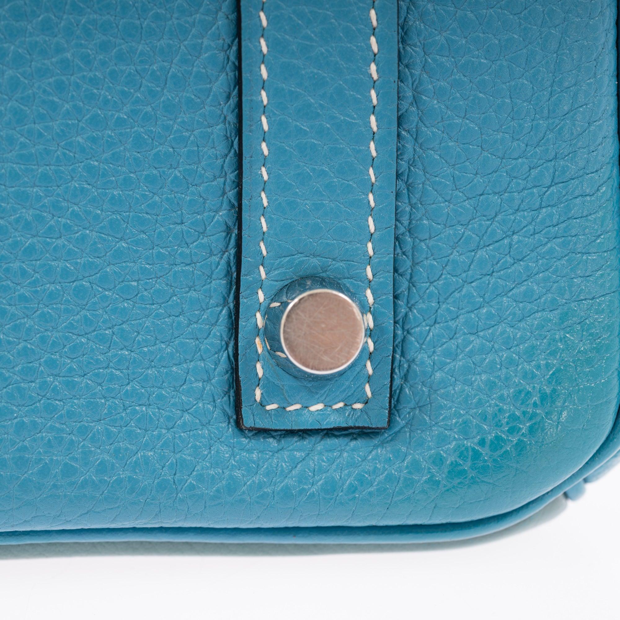 Hermès Birkin 30 Grizzly Ghillies Gris Perle Doblis, Ciel Evercolor & Turquoise Clémence Palladium Hardware