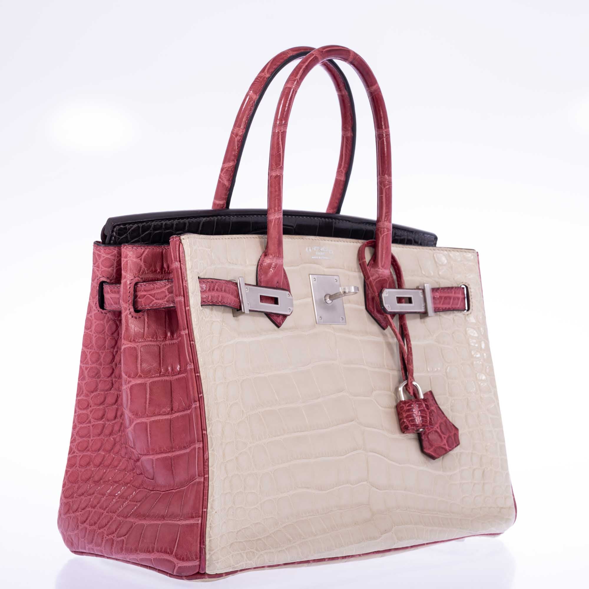 Hermès Birkin 30 HSS Tri-Color Beton, Gray Paris, Boise de Rose Alligator Brushed Palladium Hardware