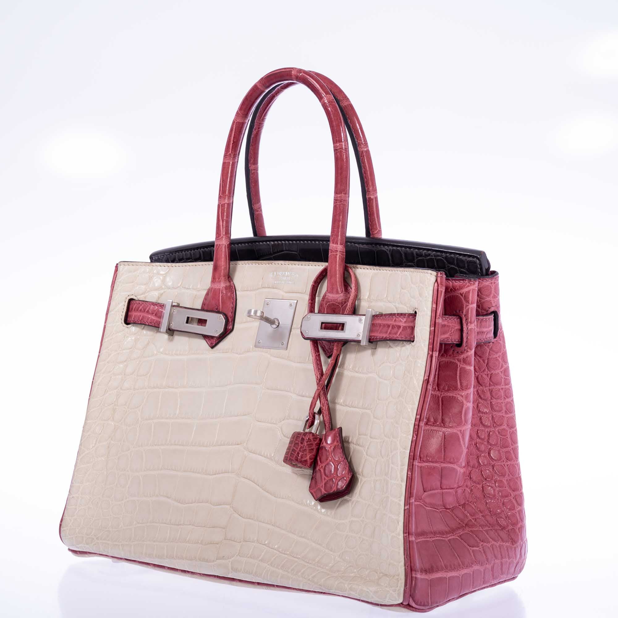 Hermès Birkin 30 HSS Tri-Color Beton, Gray Paris, Boise de Rose Alligator Brushed Palladium Hardware