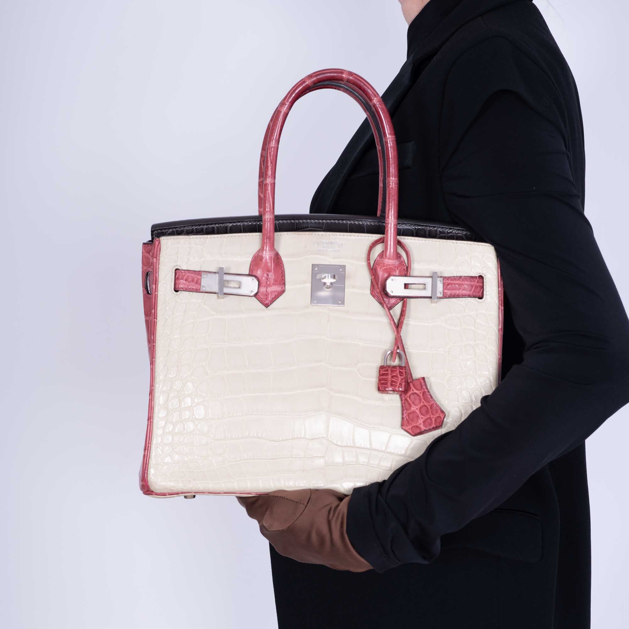 Hermès Birkin 30 HSS Tri-Color Béton/Gris Paris/Bois de Rose Matte Alligator Brushed Palladium Hardware