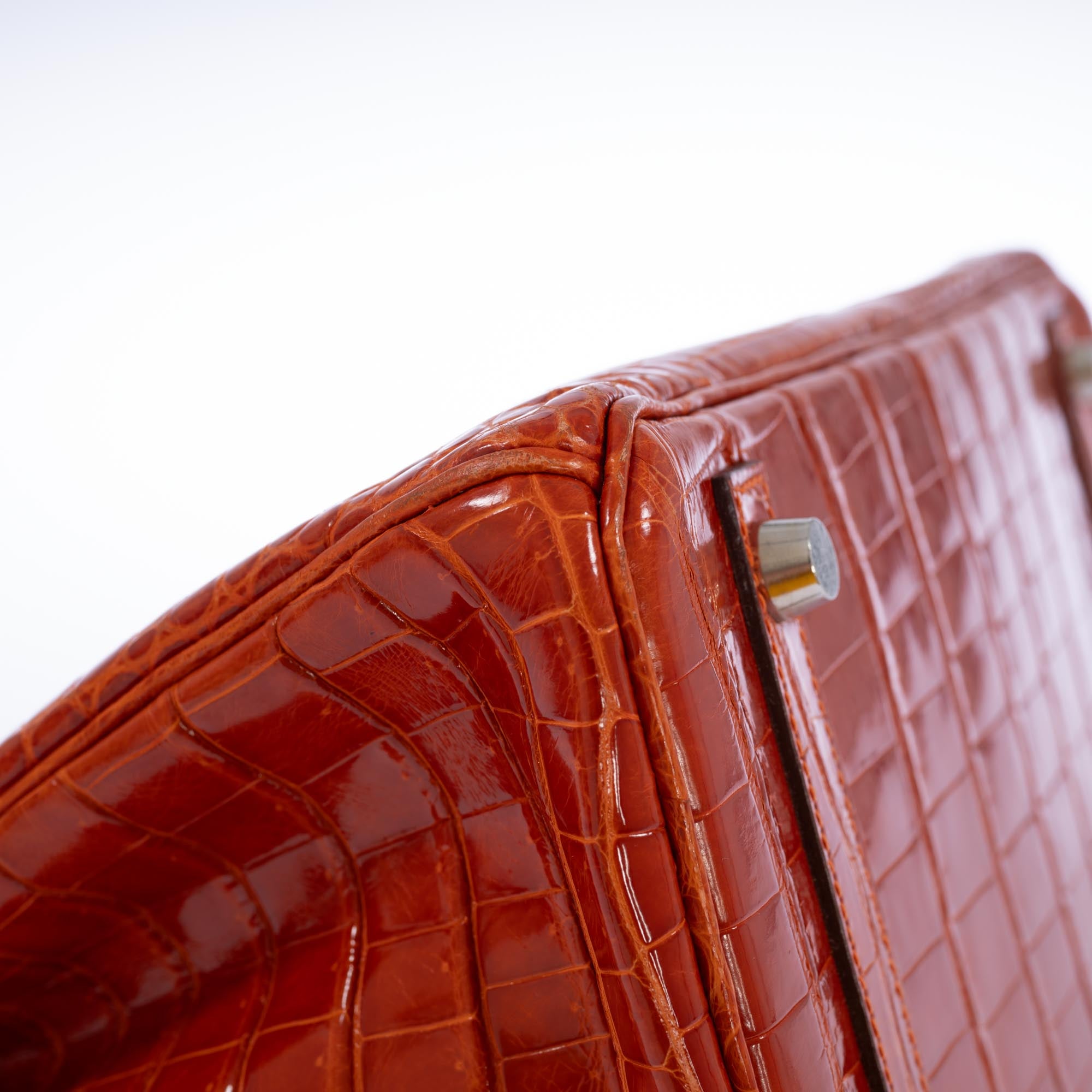 Hermès Birkin 30 Orange Shiny Porosus Crocodile with Palladium Hardware