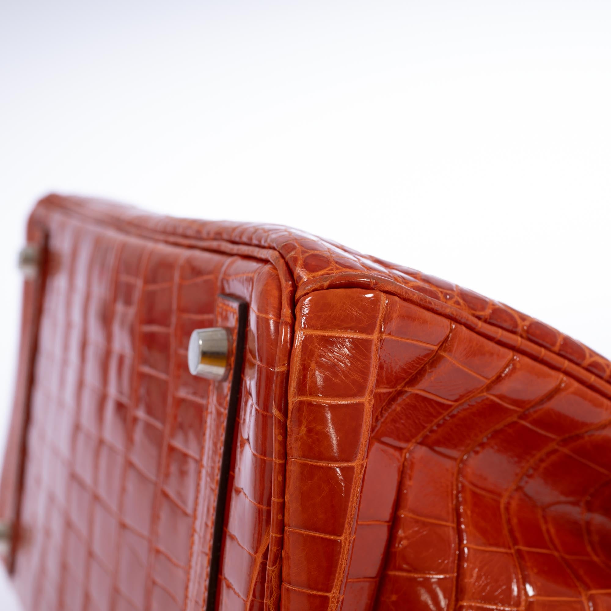 Hermès Birkin 30 Orange Shiny Porosus Crocodile with Palladium Hardware