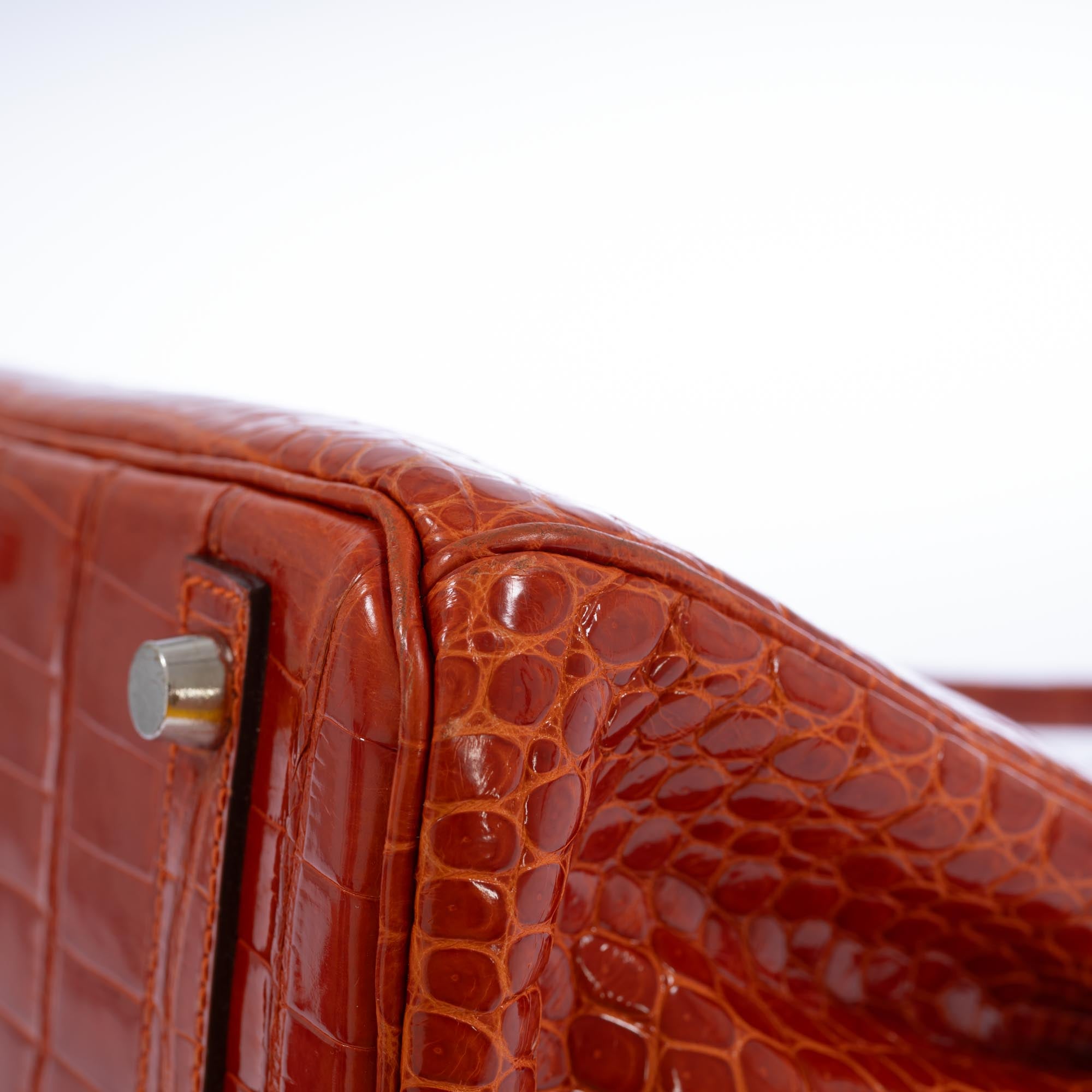 Hermès Birkin 30 Orange Shiny Porosus Crocodile with Palladium Hardware