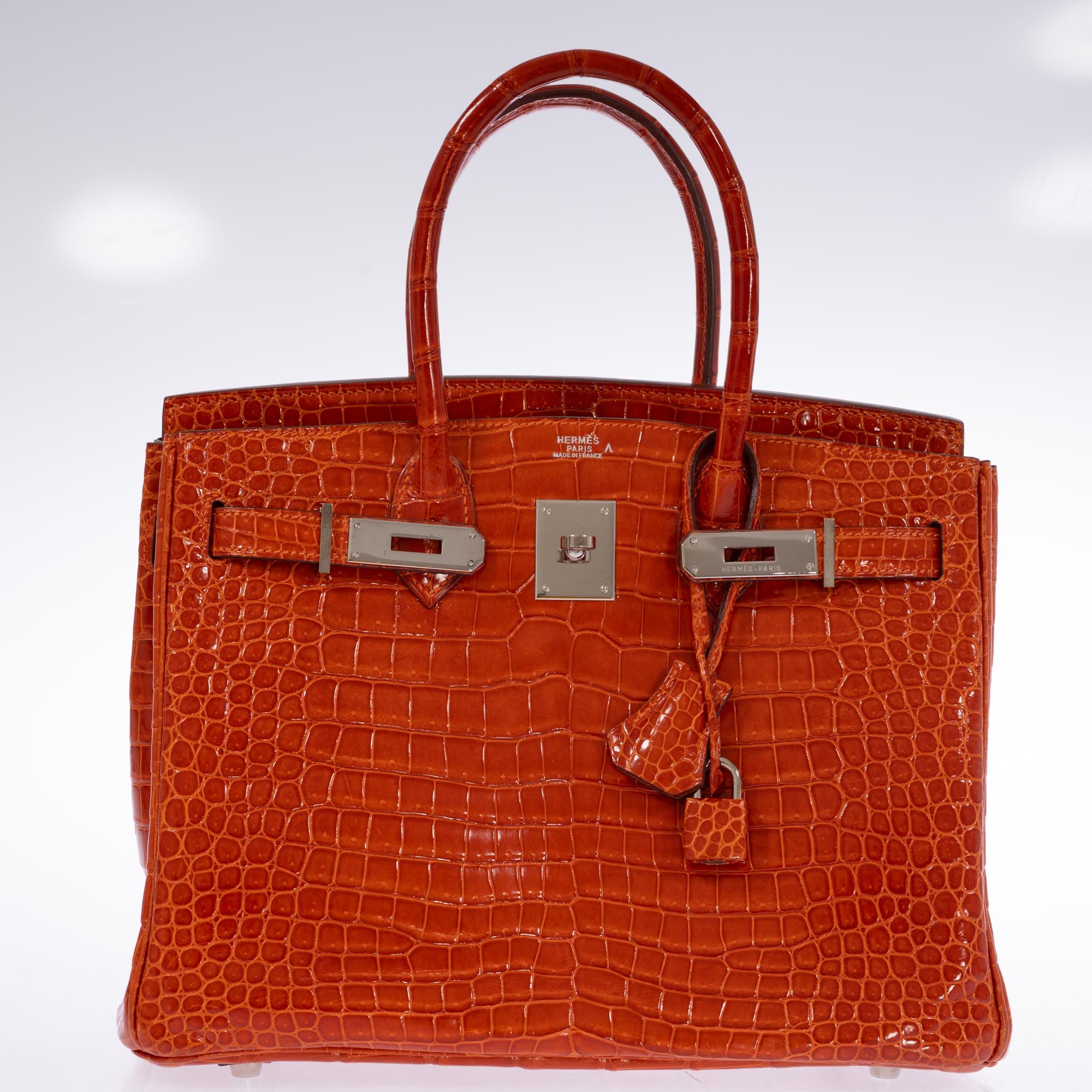 Hermès Birkin 30 Orange Shiny Porosus Crocodile with Palladium Hardware