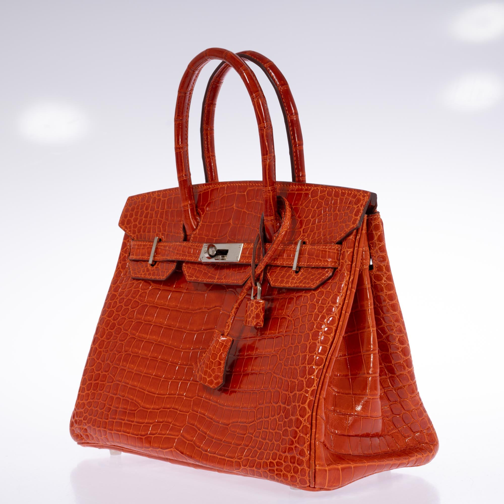Hermès Birkin 30 Orange Shiny Porosus Crocodile with Palladium Hardware