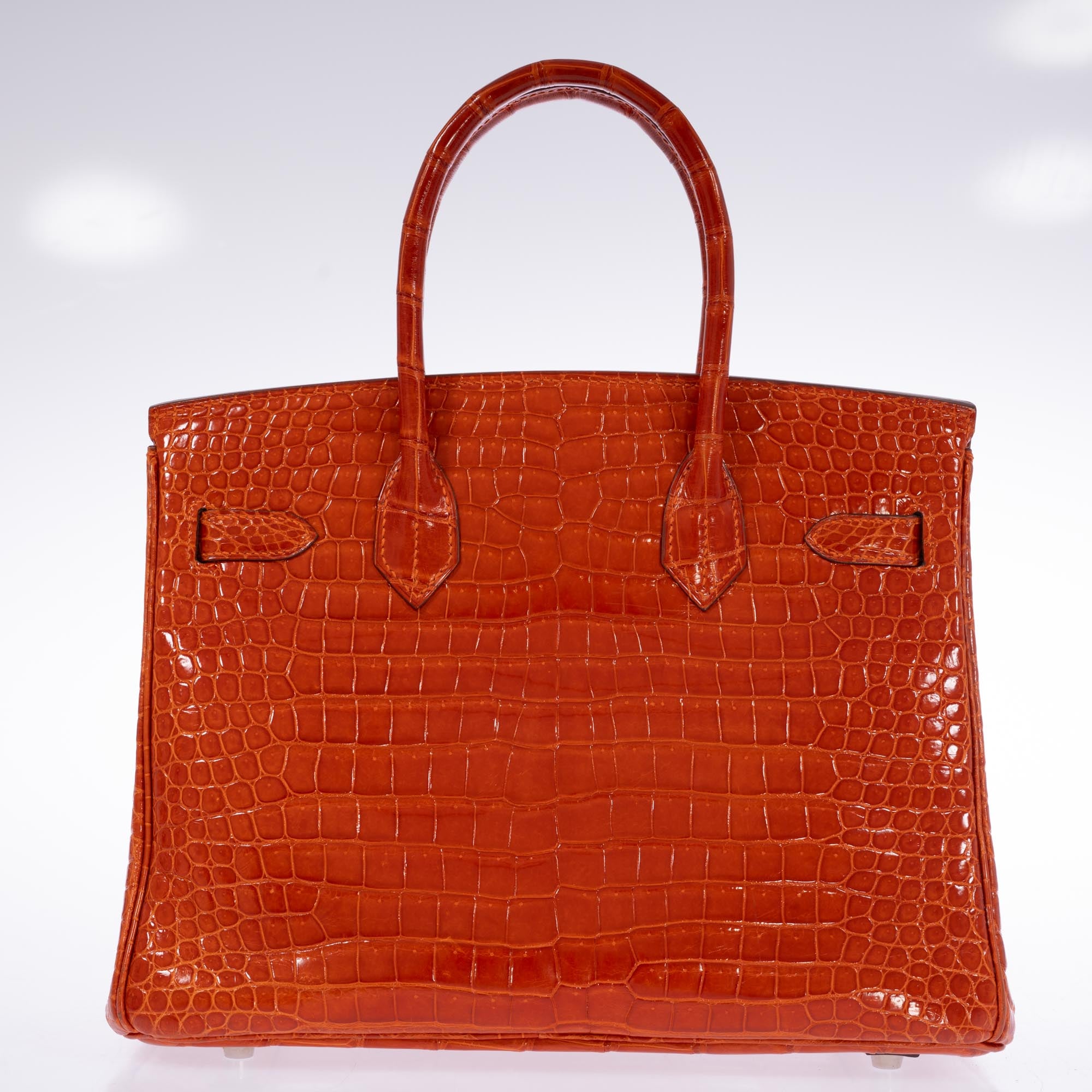 Hermès Birkin 30 Orange Shiny Porosus Crocodile with Palladium Hardware